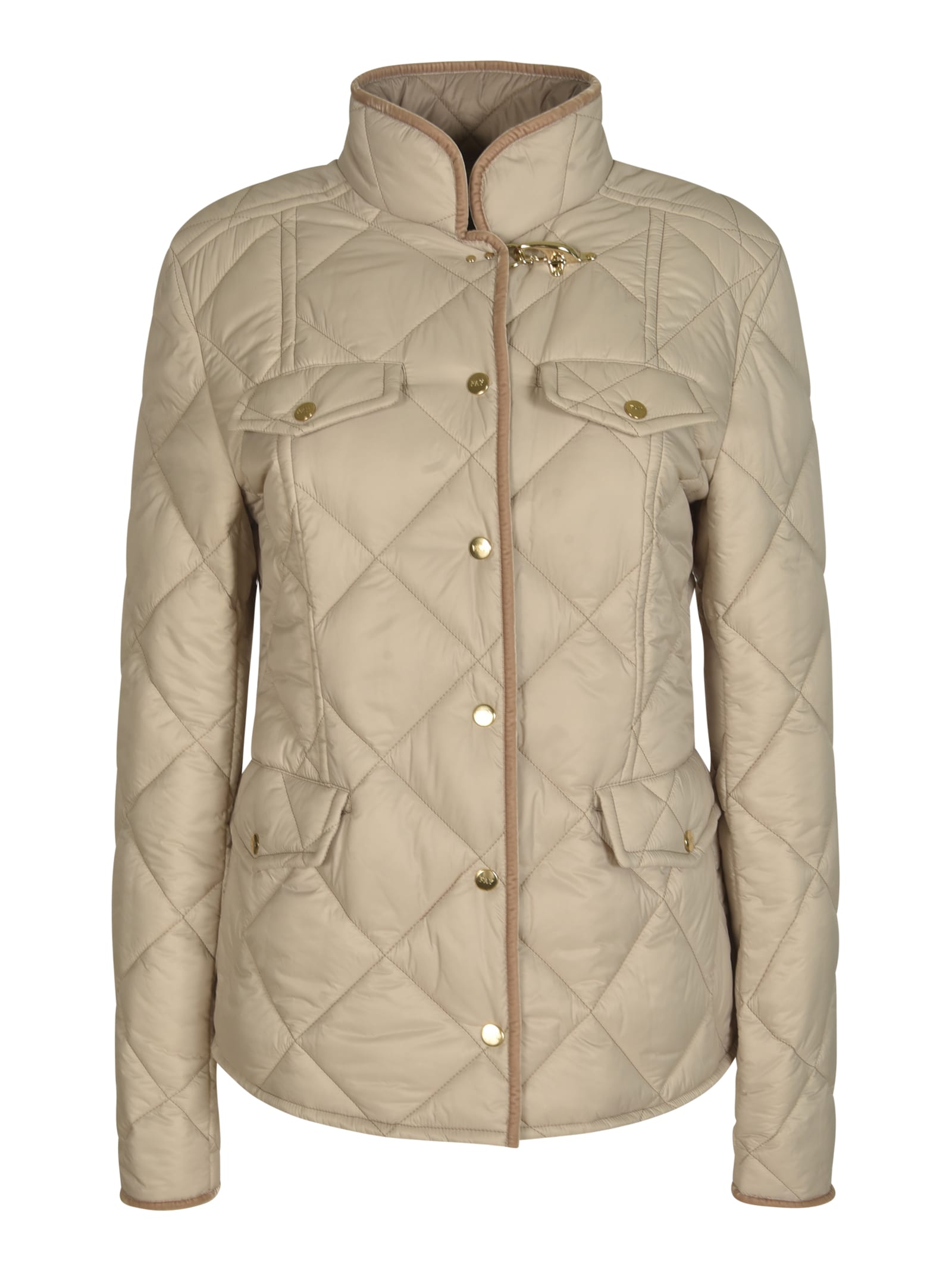 High-neck Quilted Buttoned Jacket