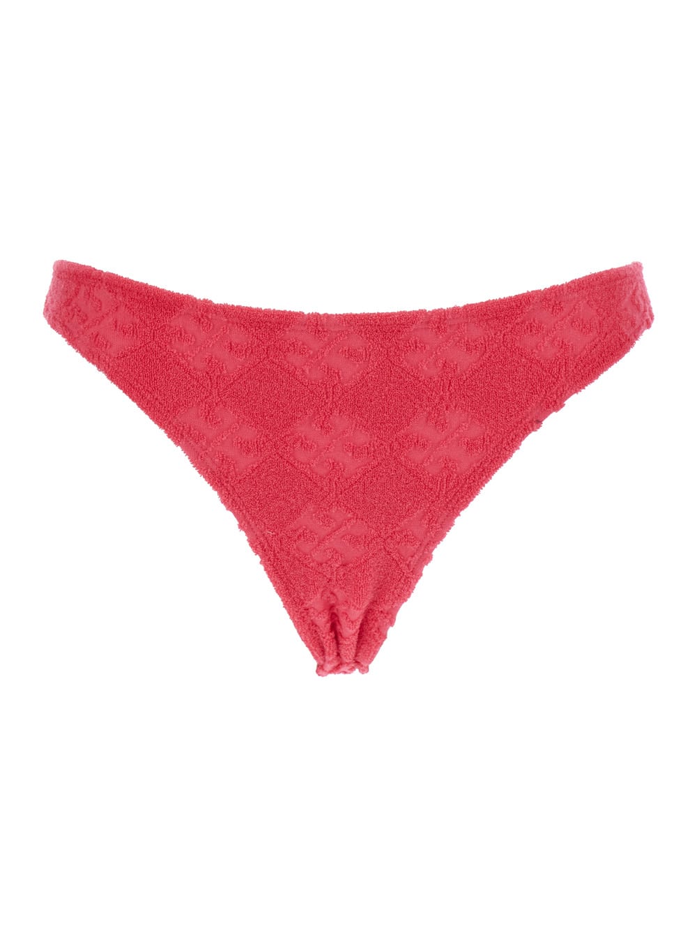 Tory Burch Terry Pink Bikini Bottoms With All-over Logo Embroidery In Cotton Blend Stretch Woman In Red