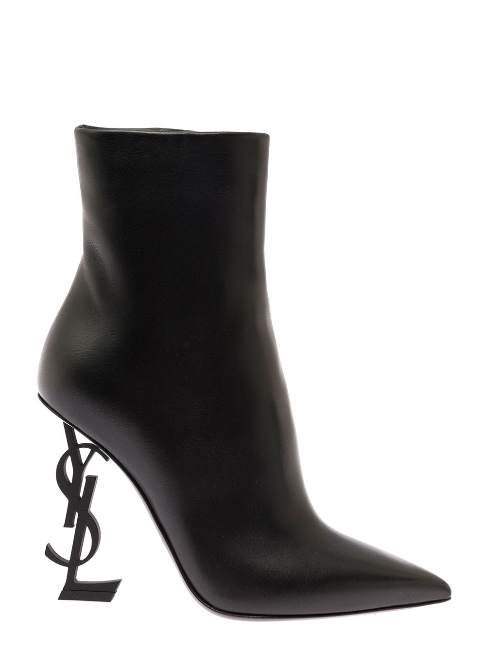 Shop Saint Laurent Opyum Black Boots With Cassandre Heel In Leather Woman