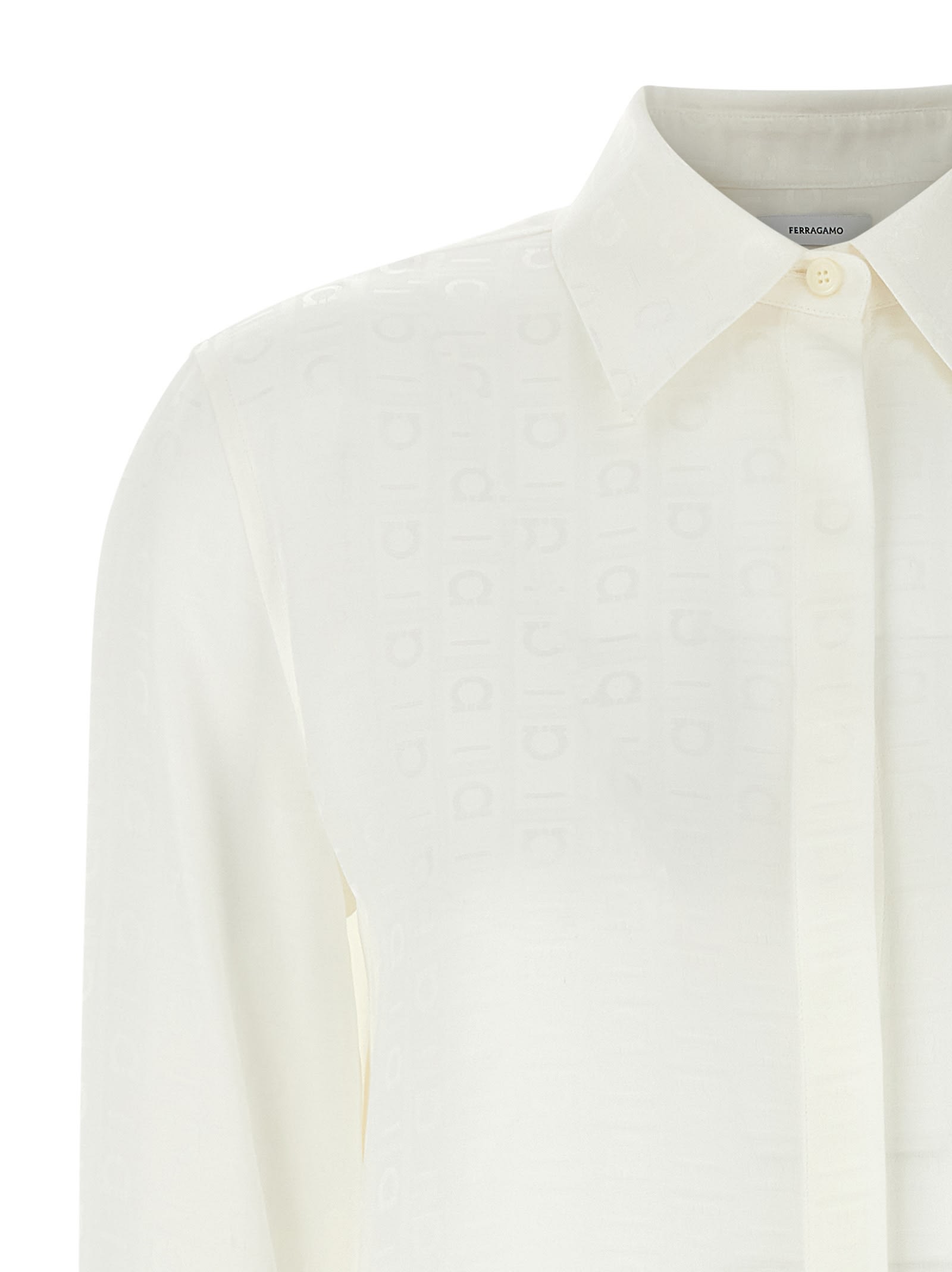 Ferragamo Blouse Logo Print Long Sleeves In White