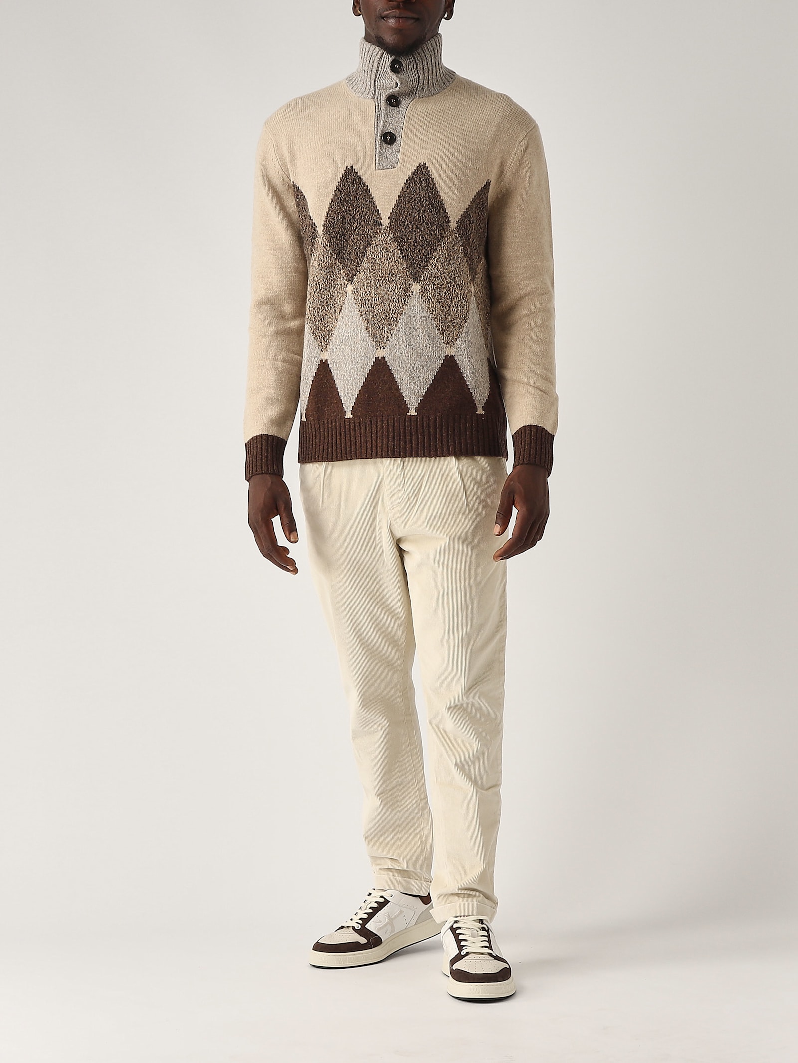 Shop Ballantyne T Neck Pullover 2 Bottoni Sweater In Beige