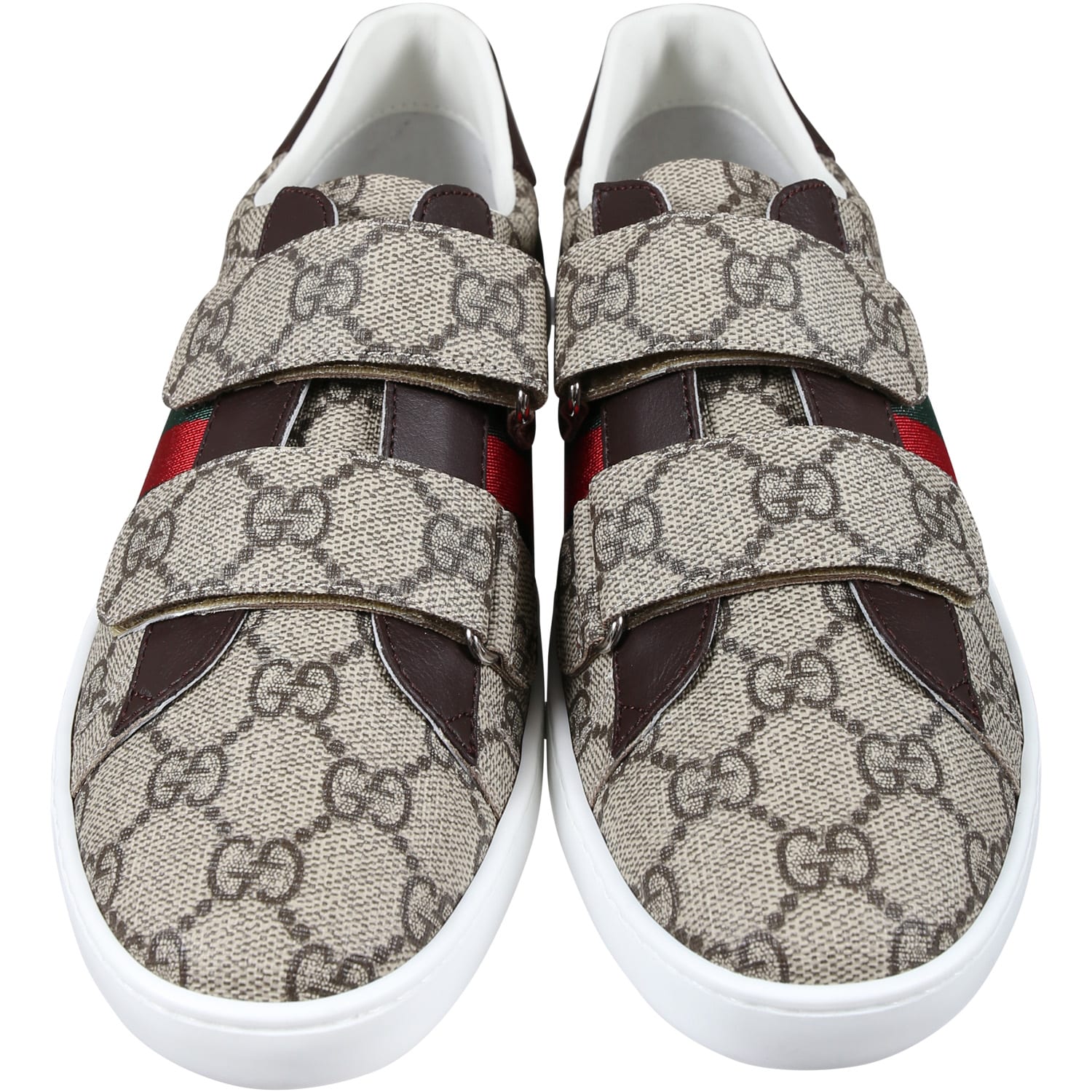 Gucci Blue Sneakers For Kids With All-over Gg Logo In Brown