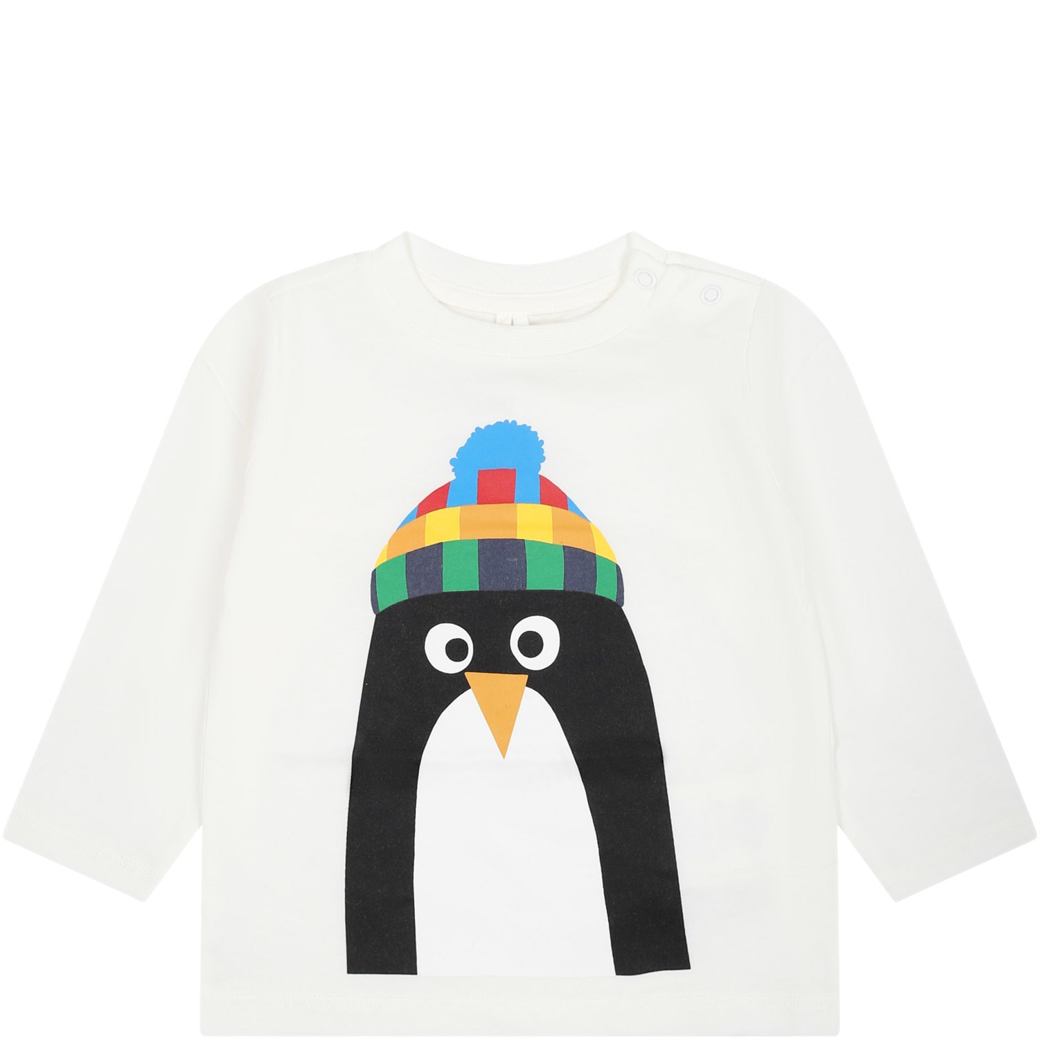 Shop Stella Mccartney White T-shirt For Baby Girl With Penguin Print In Ivory
