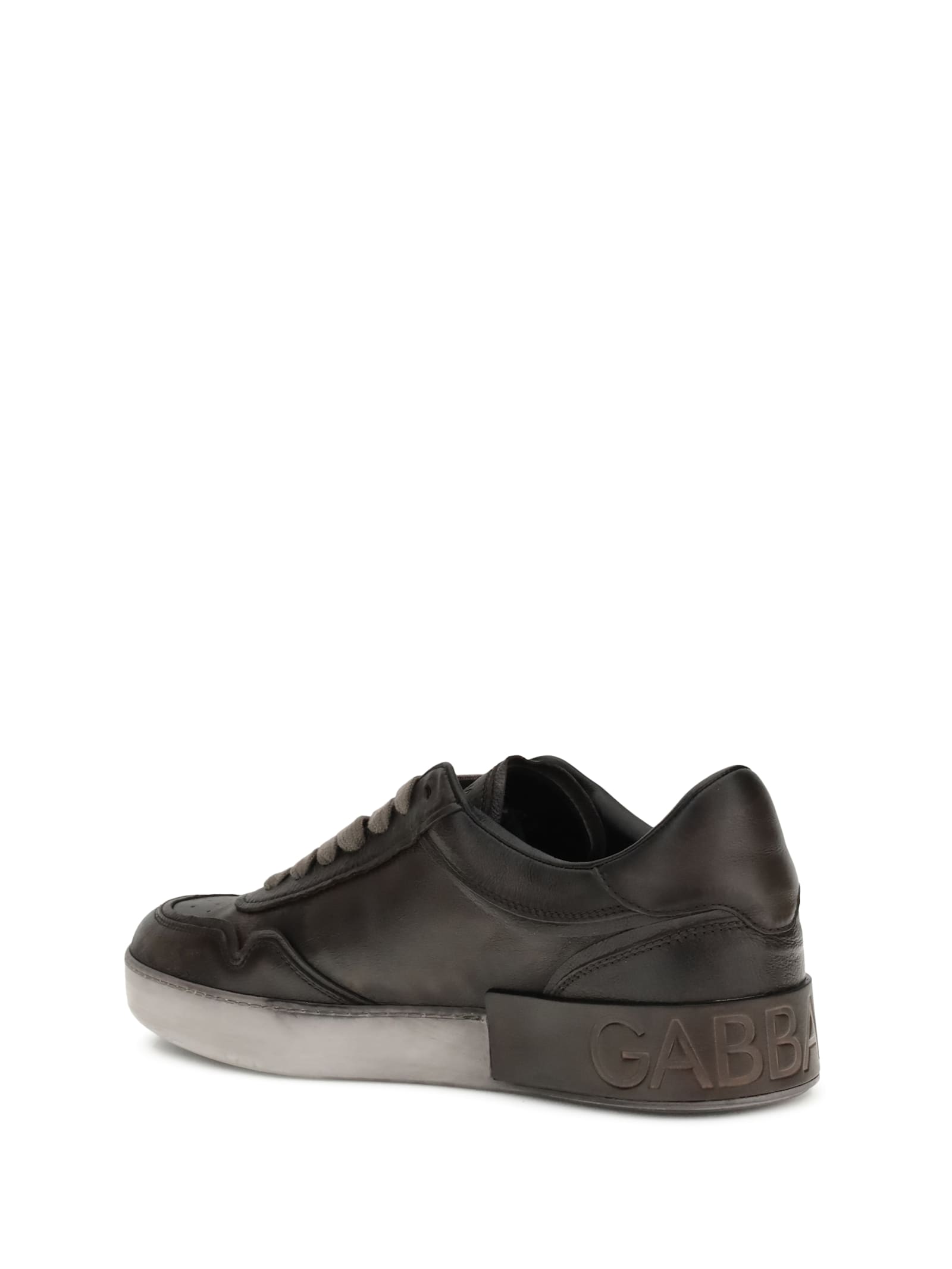 Dolce & Gabbana Brown Leather Vit Beck Sneakers In Black