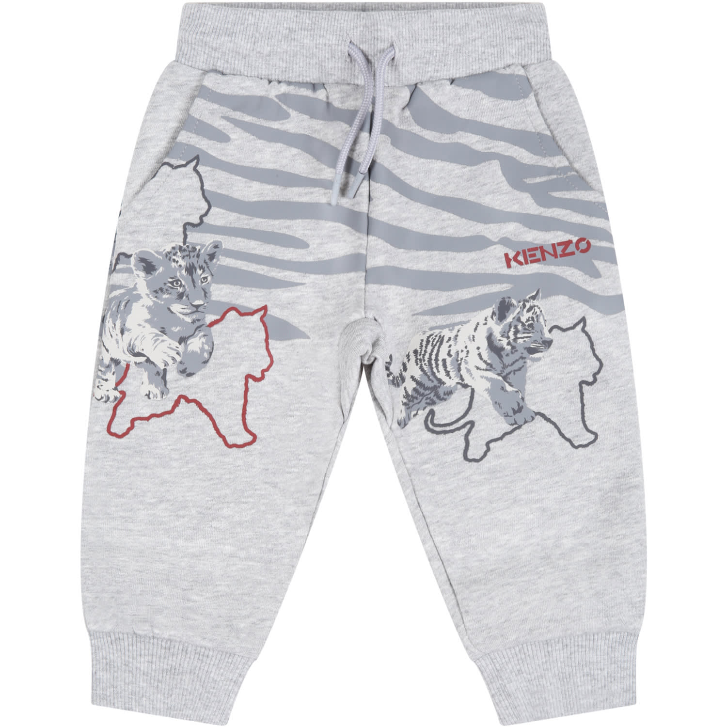 Kenzo Kids Grey Sweatpant For Baby Boy With Tigers