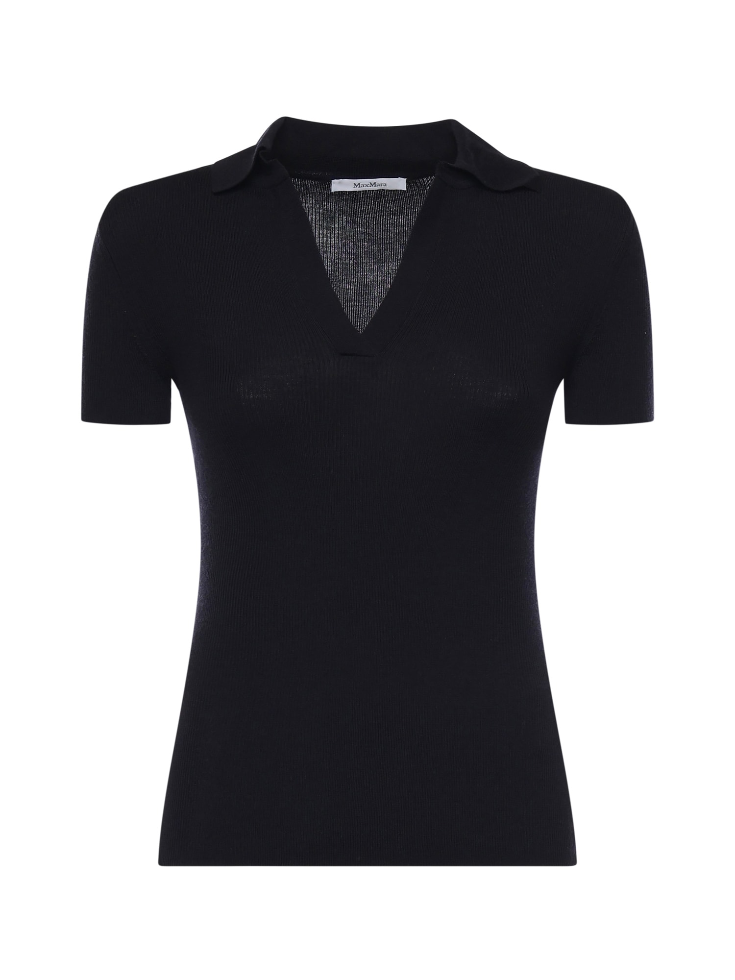 Max Mara Albero Dark Blue Virgin Wool Polo Shirt In Black