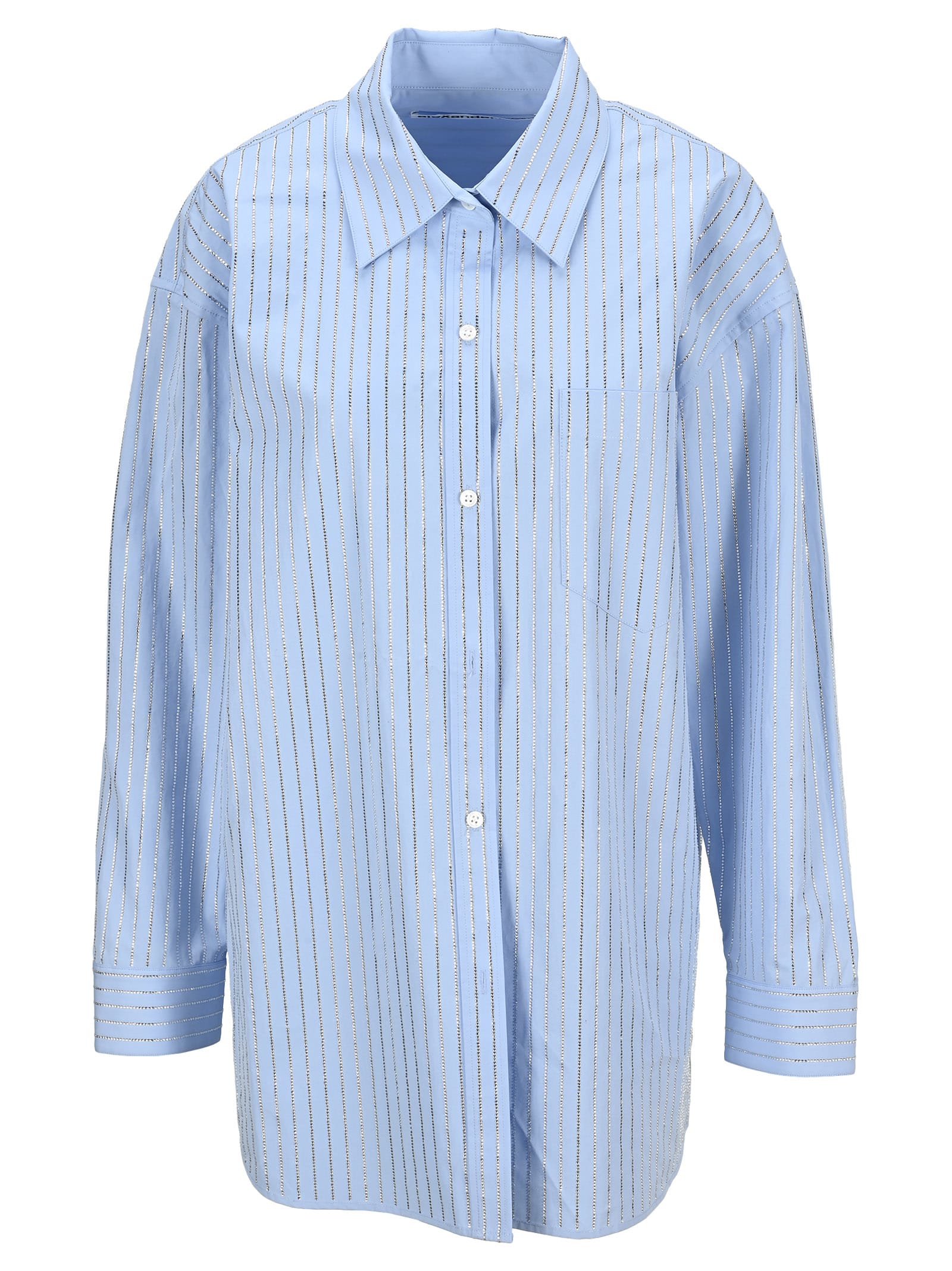 Alexander Wang Crystal Hotfix Striped Shirt In Oxford Blue | ModeSens