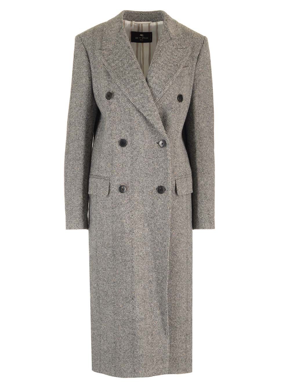 Shop Etro Herringbone Coat In Grey