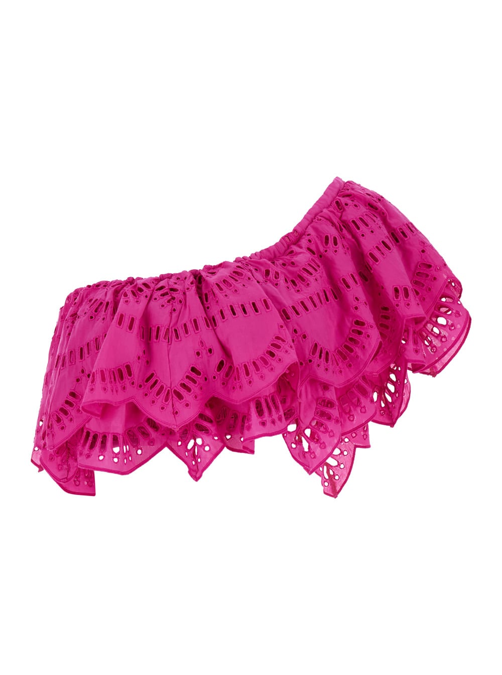 Fuchsia One-shoulder Top With Crochet Work In Cotton Blend Woman