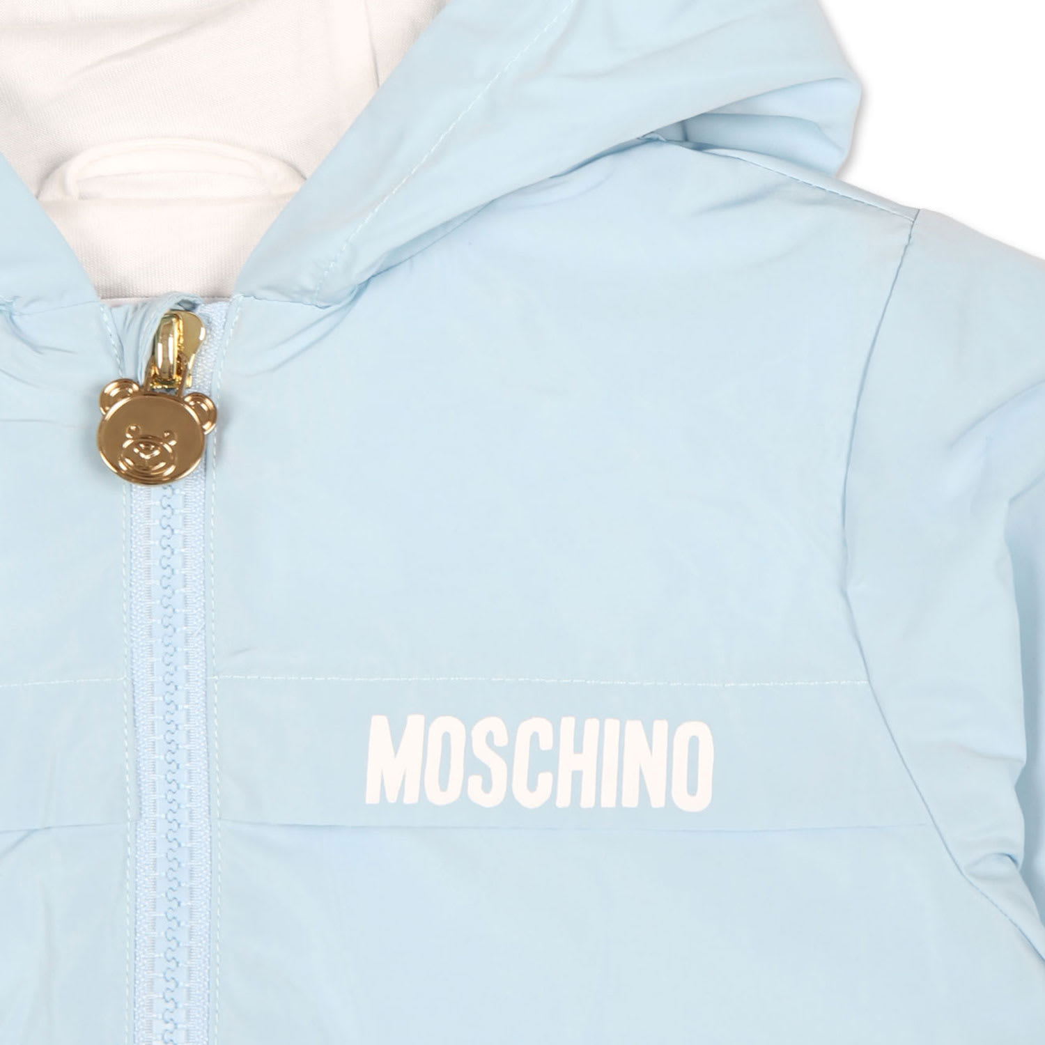 Shop Moschino Light Blue Windbreaker For Baby Boy With Teddy Bear