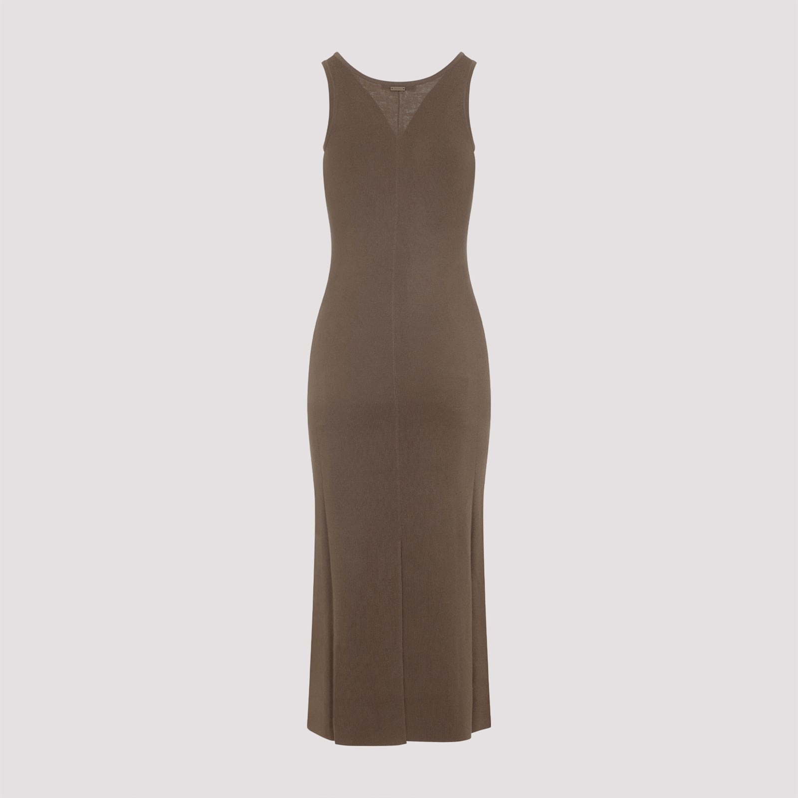 Max Mara Nut Brown Virgin Wool Aceri Knit Long Dress In Green