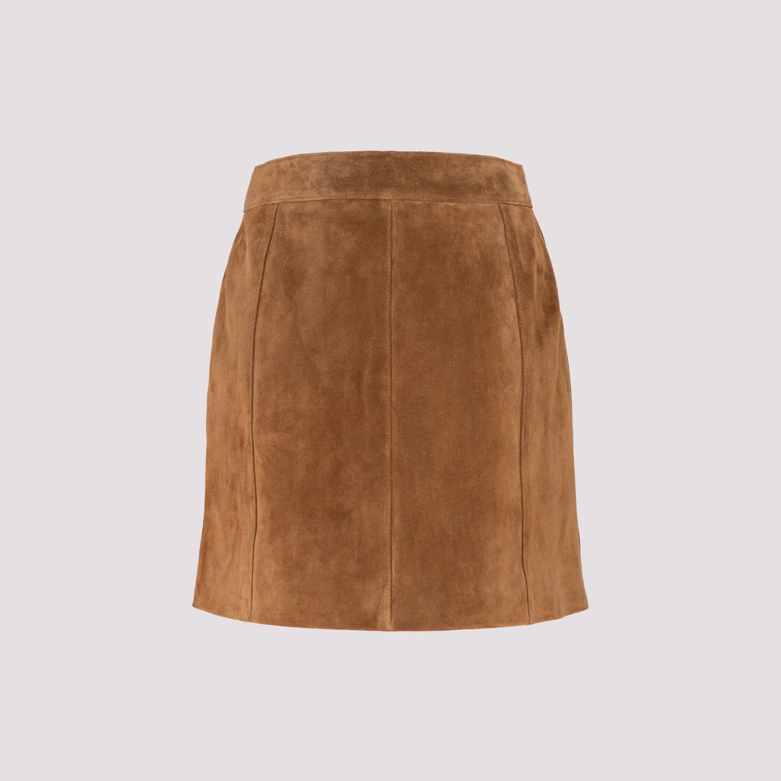 Shop Saint Laurent Studded High Waisted Skirt In Brown