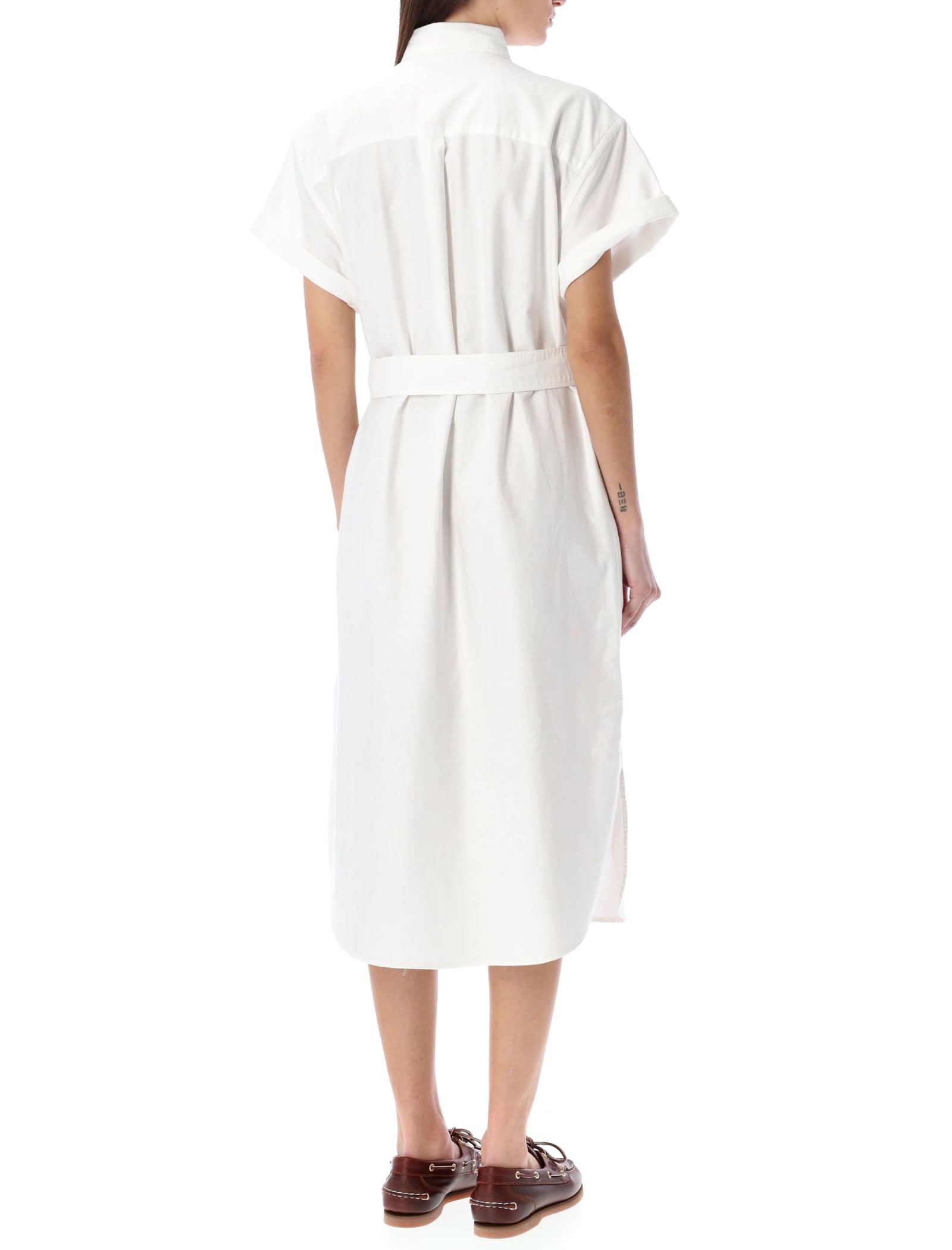 Shop Polo Ralph Lauren Belted Oxford Shirtdress In Bianco