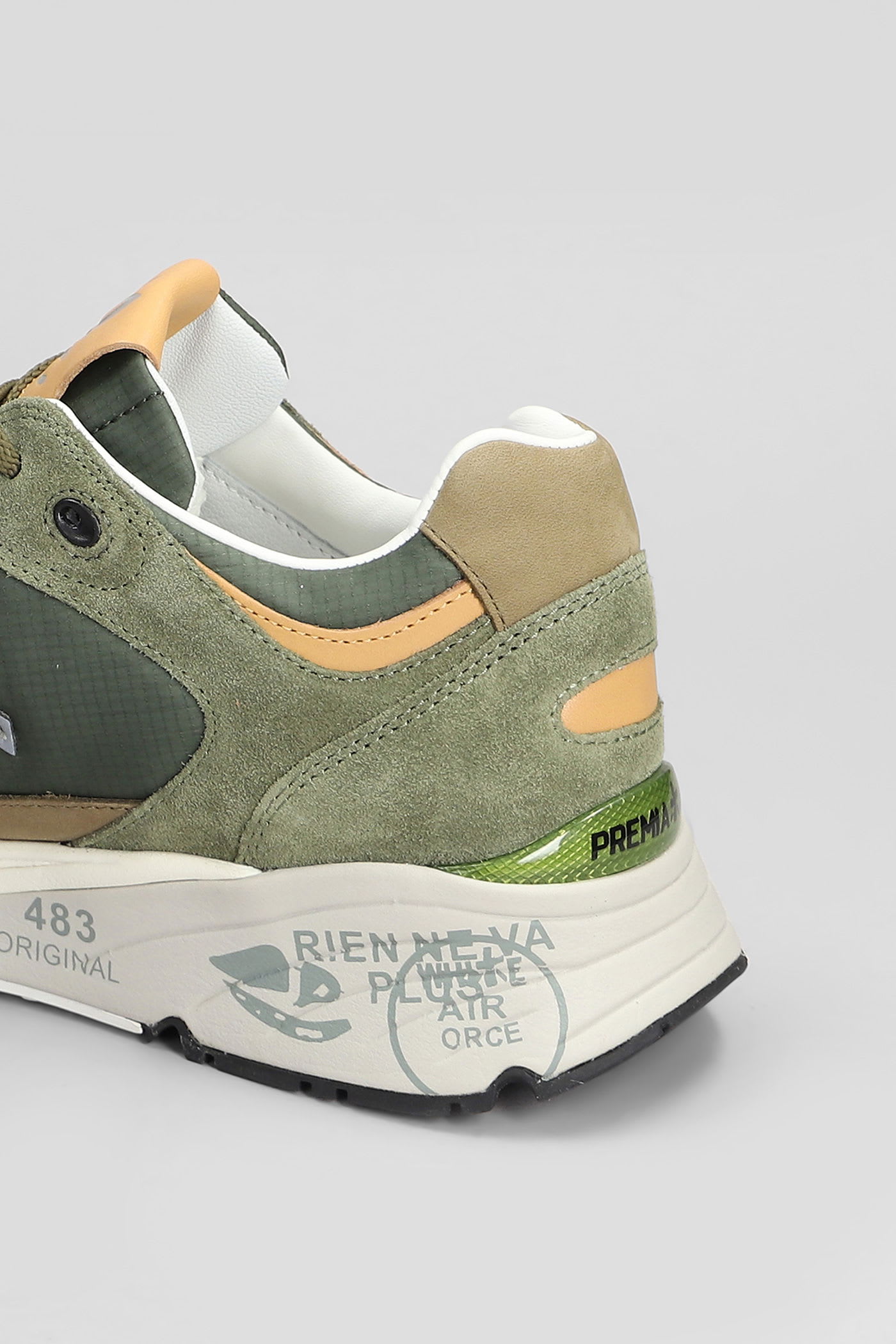 Premiata Mase Sneakers In Green Suede And Fabric In Green