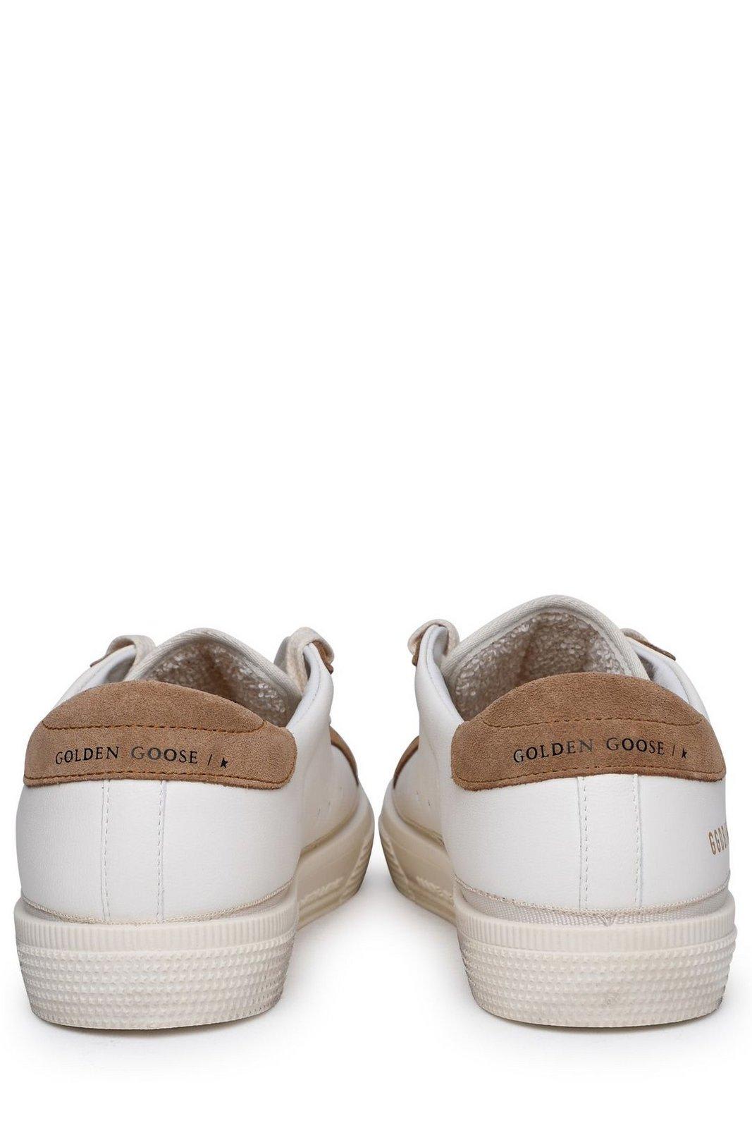 Shop Golden Goose May Star Distressed-effect Low-top Sneakers In White/light Brown