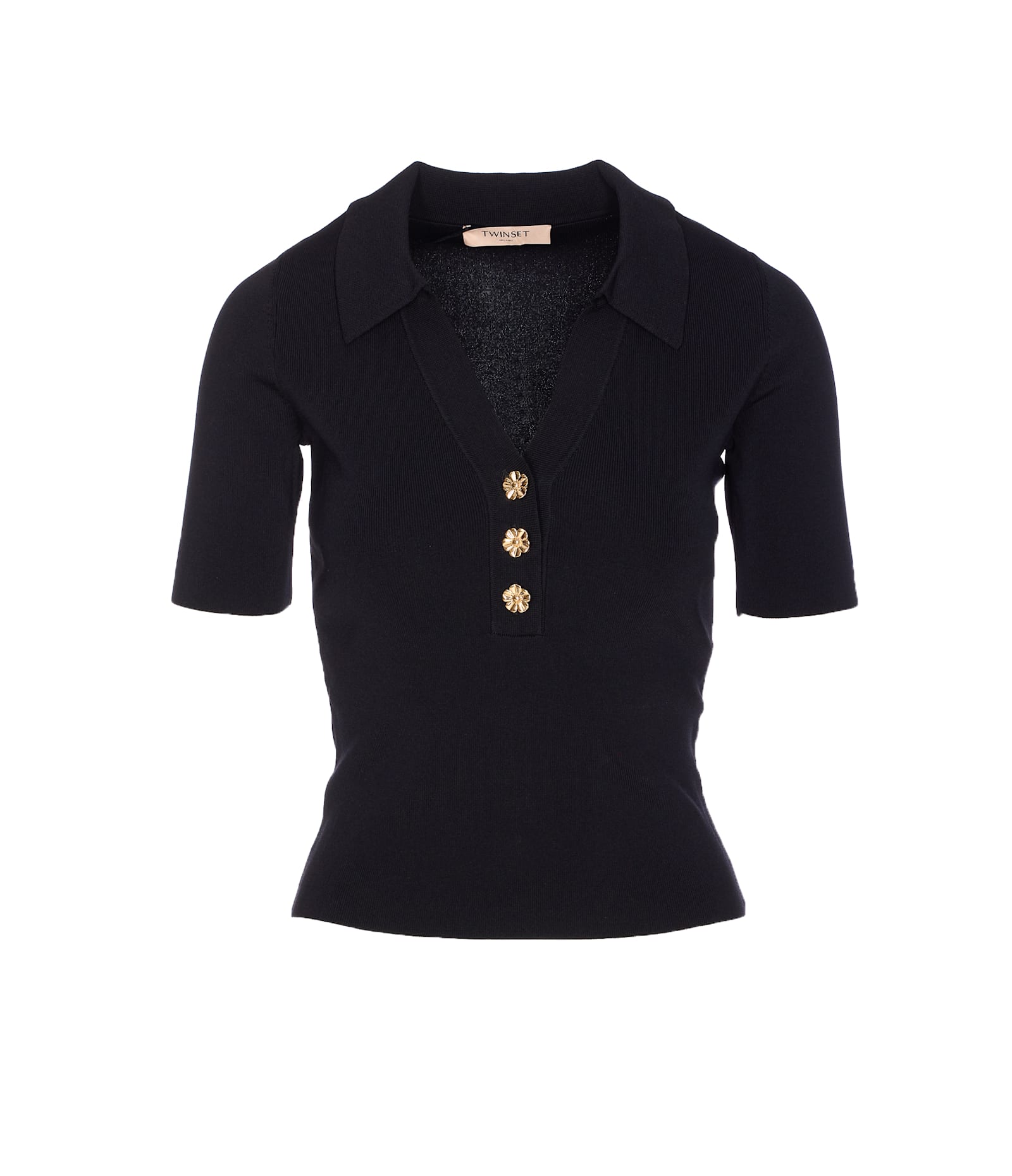 Twinset Fitted Black Short-sleeve Top With Classic Collar In Black