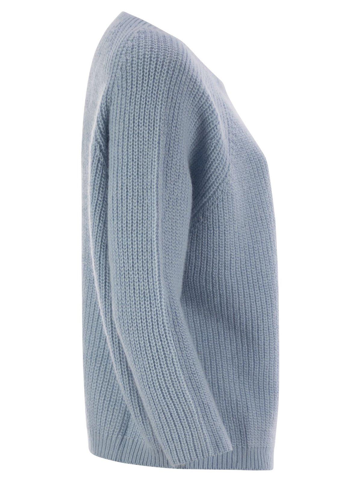 Shop Weekend Max Mara Crewneck Long-sleeved Jumper In Light Blue