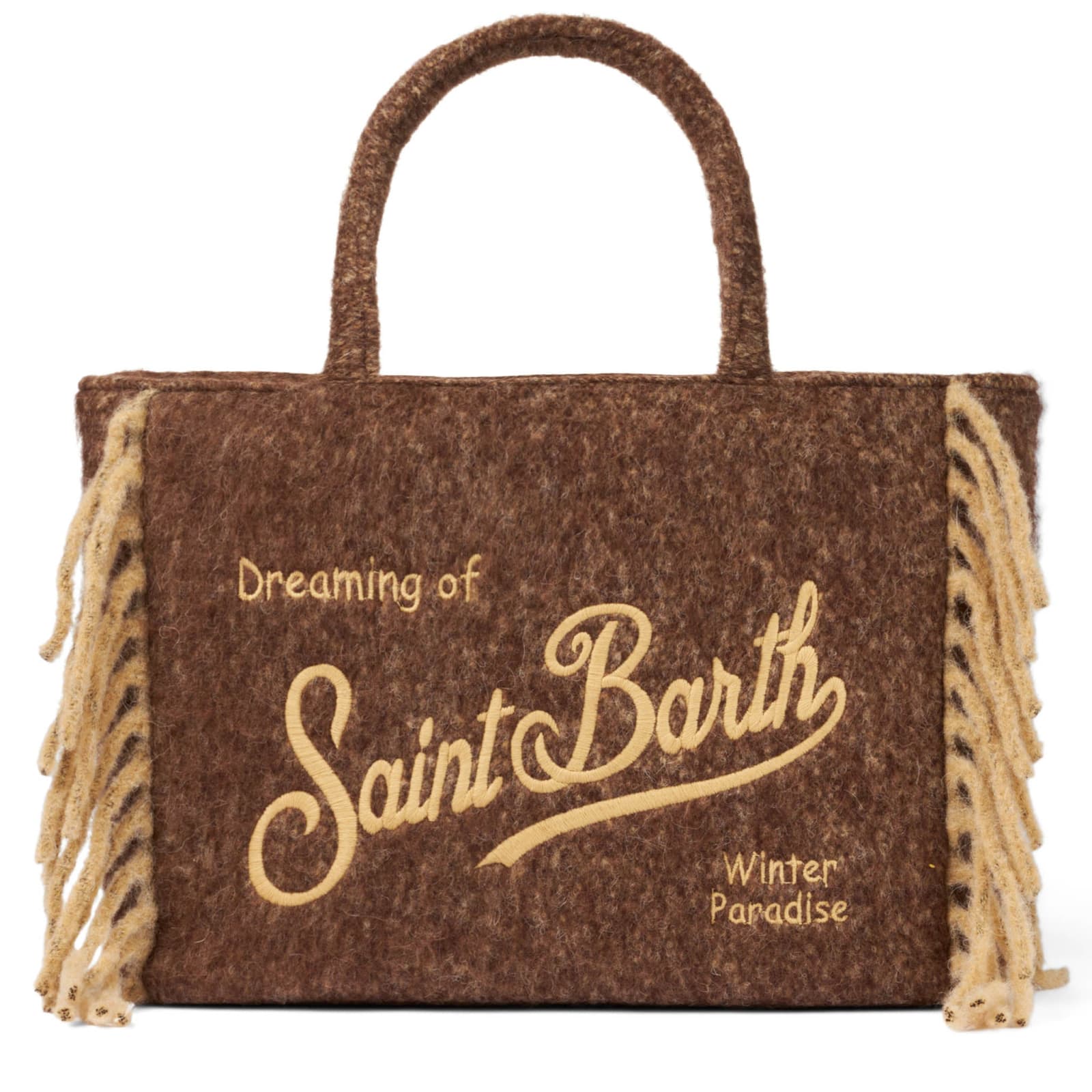 Mc2 Saint Barth Vanity Blanket Brown Shoulder Bag With Fringes In Multicolor