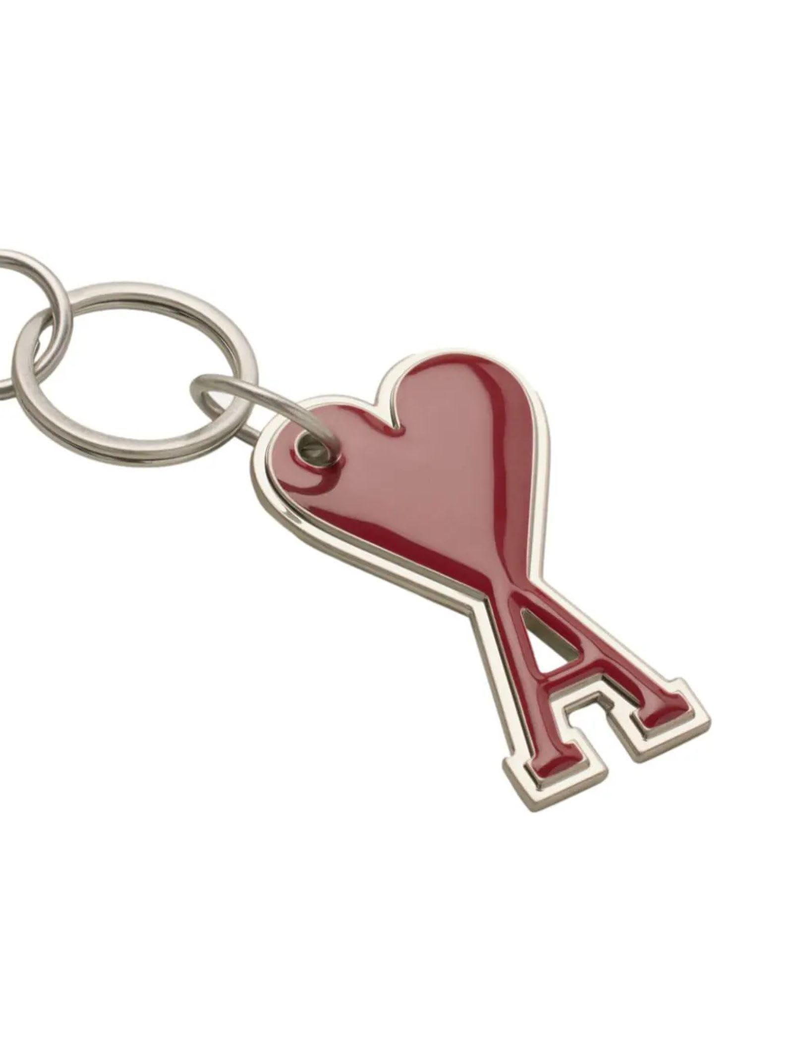 Shop Ami Alexandre Mattiussi Ami De Couer Metal Keychain In Red