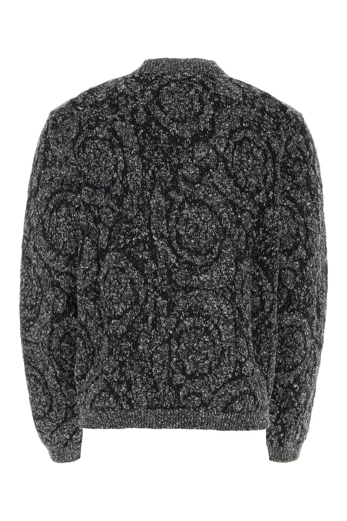 Shop Versace Embroidered Cotton Blend Sweater In Black