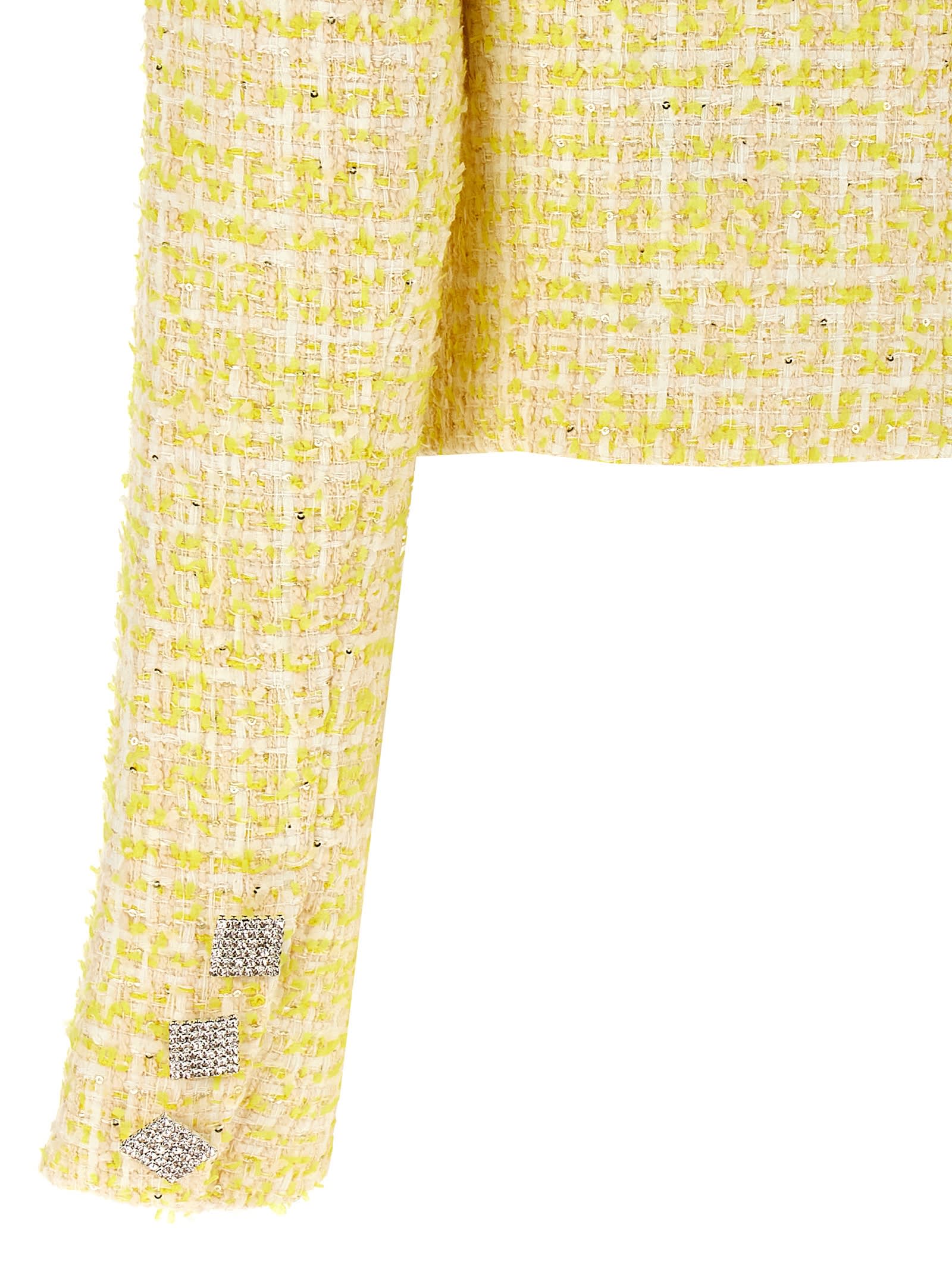 Shop Rotate Birger Christensen Cropped Bouclé Jacket In Yellow