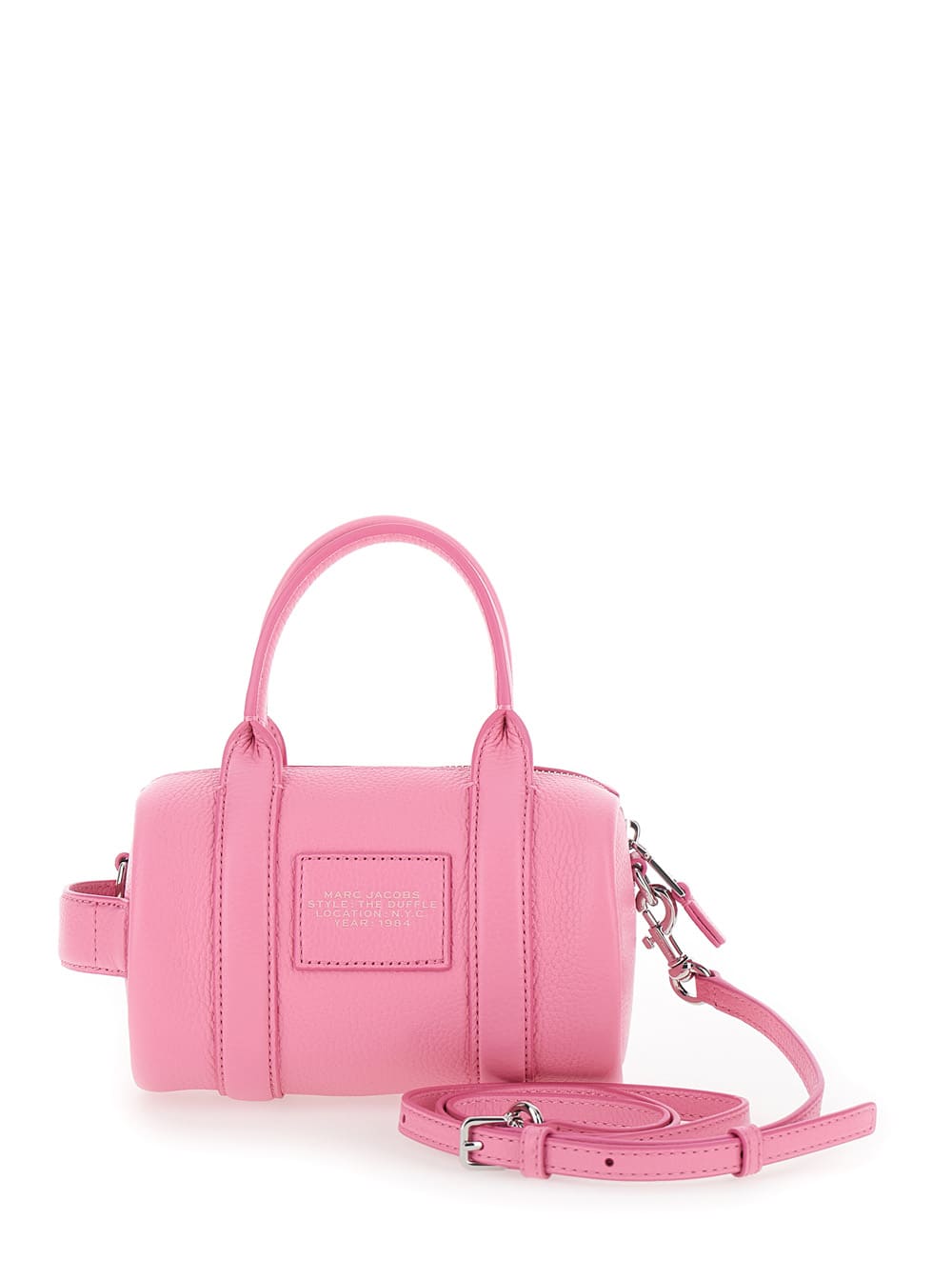 Shop Marc Jacobs The Mini Duffle Pink Handbag With Engraved Logo In Hammered Leather Woman