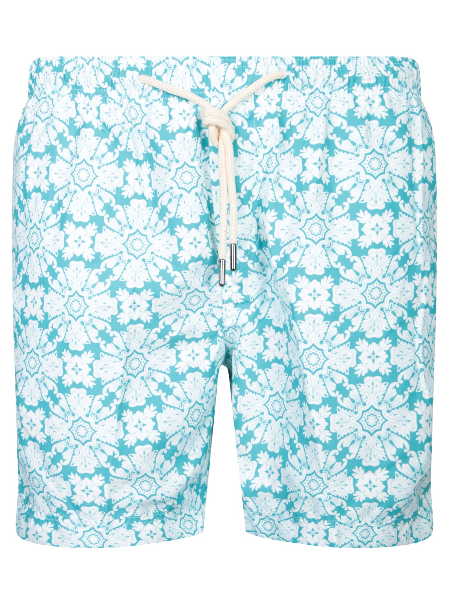 Patterned White And Green Boxer Swim Trunks