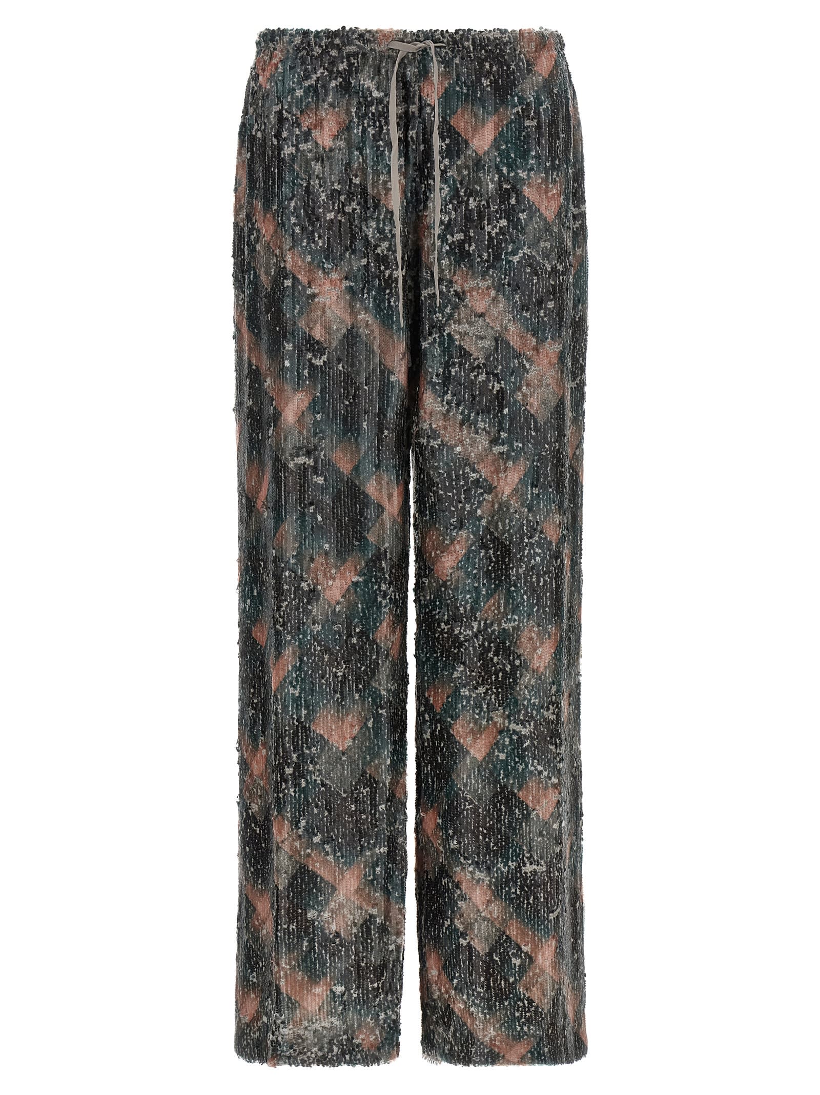 Dries Van Noten Waistband Pants Wide Leg Textured Fabric In Green