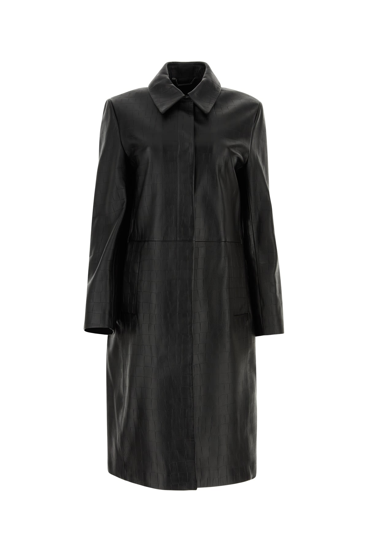 Shop Calvin Klein Textured Leather Coat In Ckblack