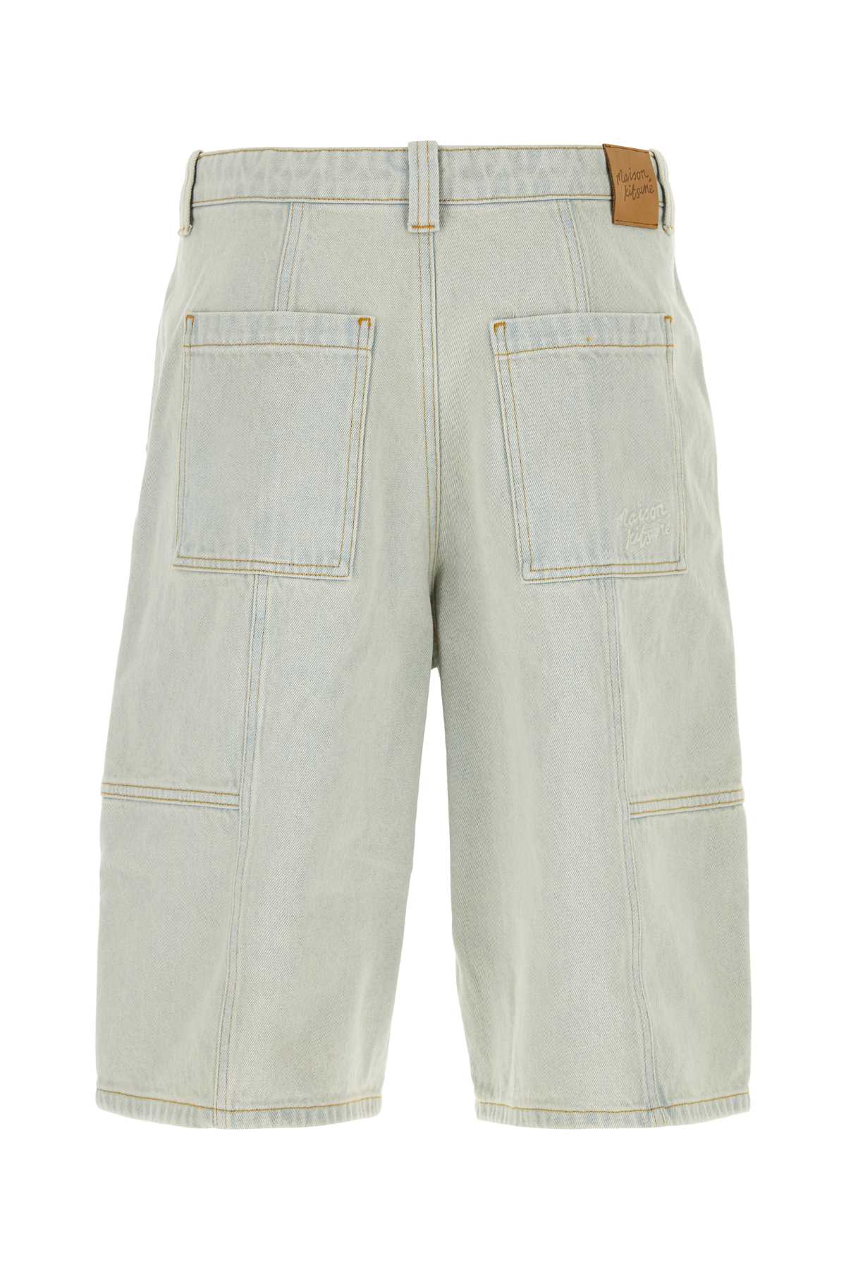 Shop Maison Kitsuné Denim Bermuda Shorts In Bleachedindigo