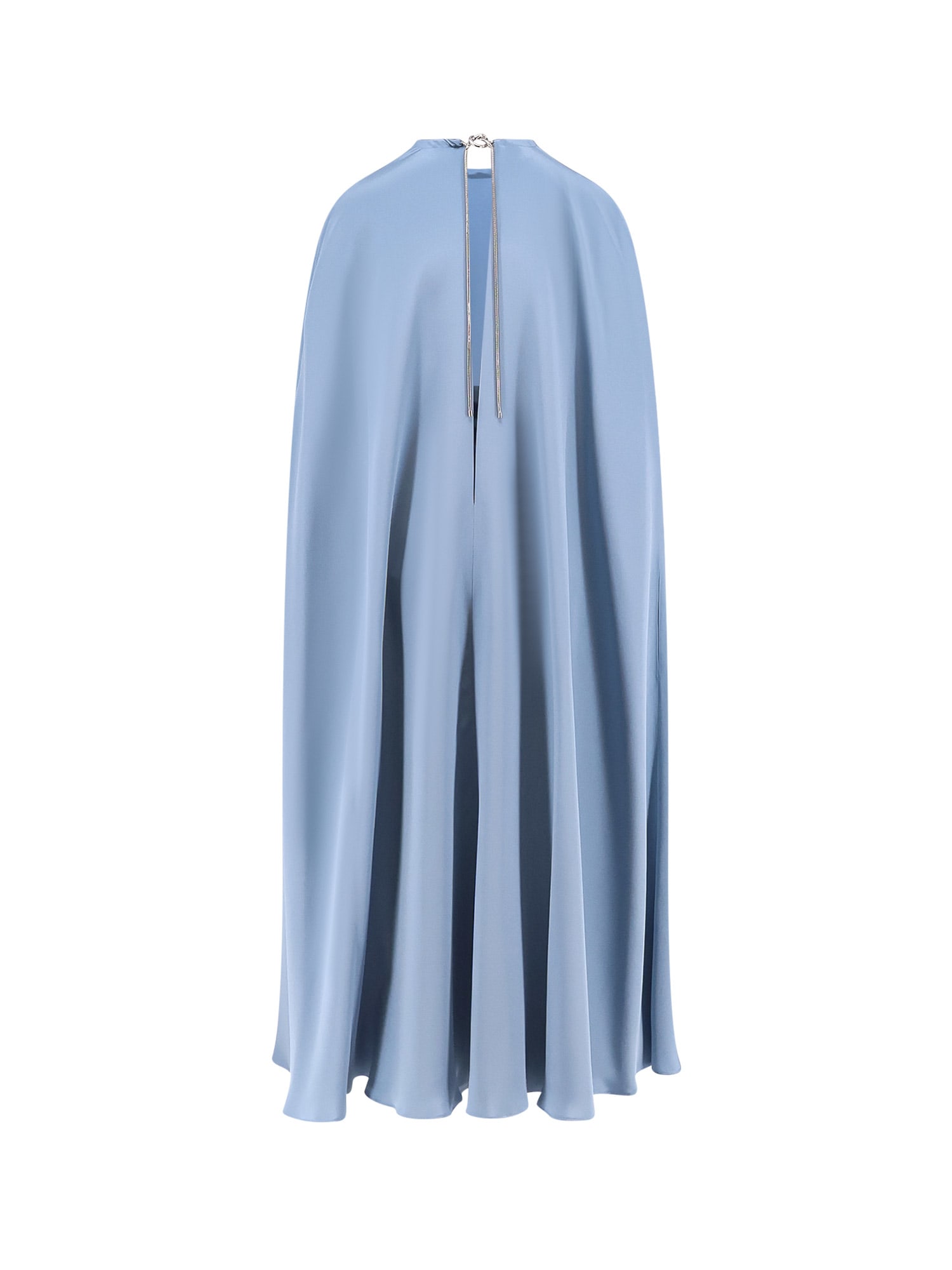 Max Mara Pianoforte Women Managua Pure Silk Crepe De Chine Dress With Cape In Light Blue