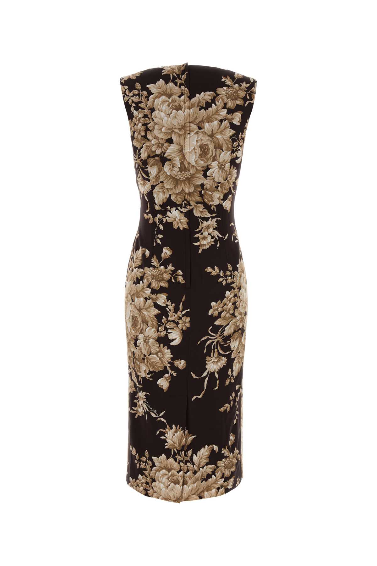 Dolce & Gabbana Rose Cretonne Charmeuse Sleeveless Midi Dress In Black