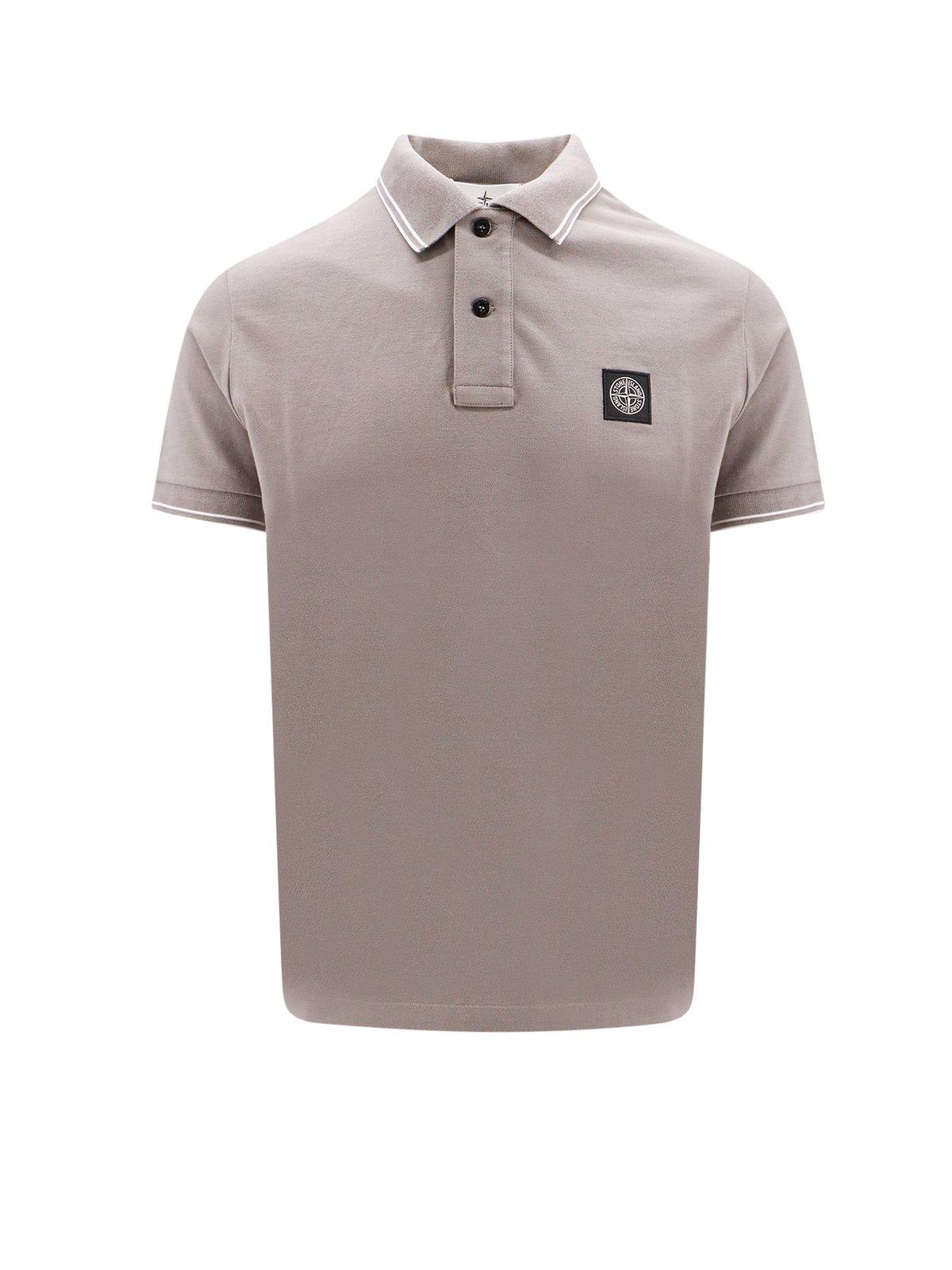 Shop Stone Island Logo Patch Short-sleeved Polo Shirt In Multicolor
