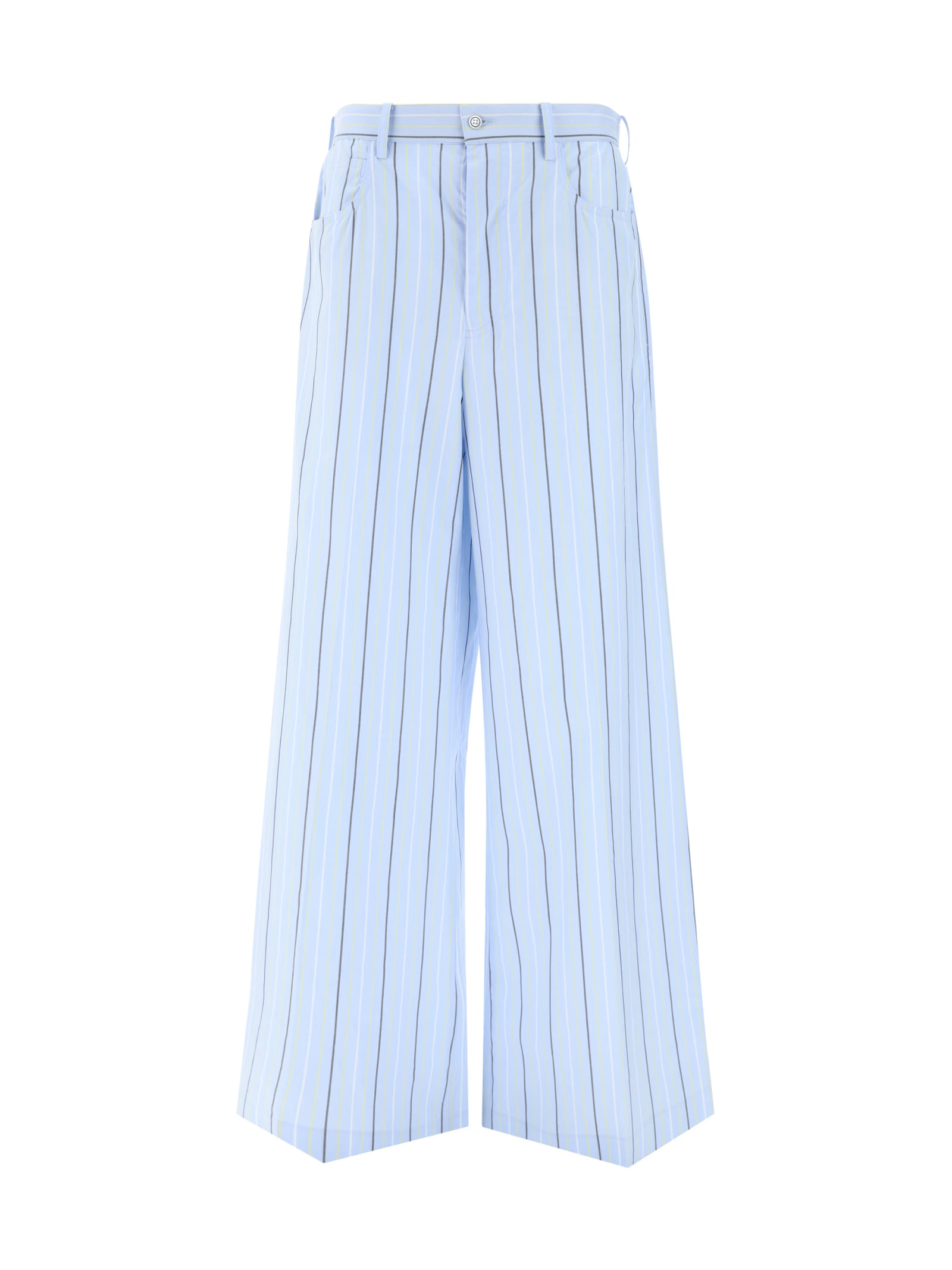 Marni Trousers With Front Pleats And Stripes In Aquamarine