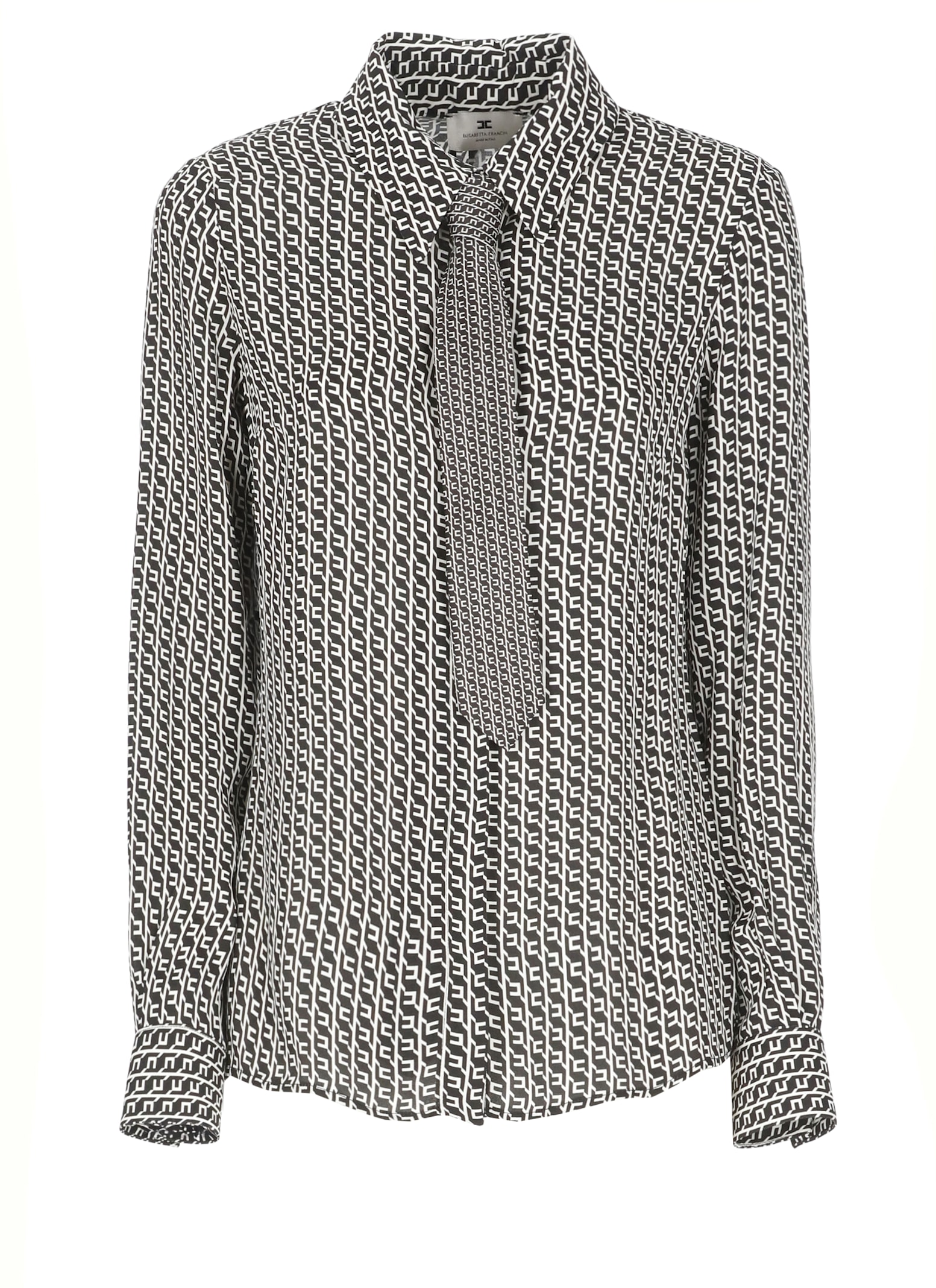 Elisabetta Franchi Geometric Print Long Sleeve Shirt With Tie In Black
