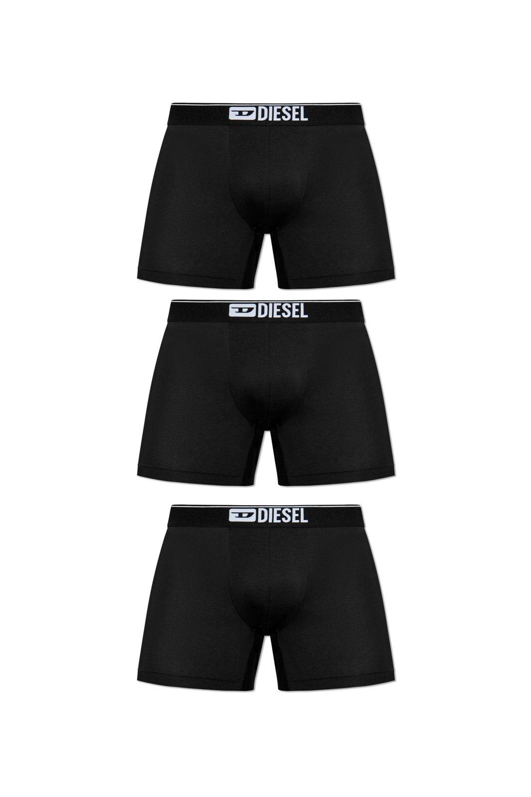 Diesel Black Stretch Cotton Boxer Set In Black