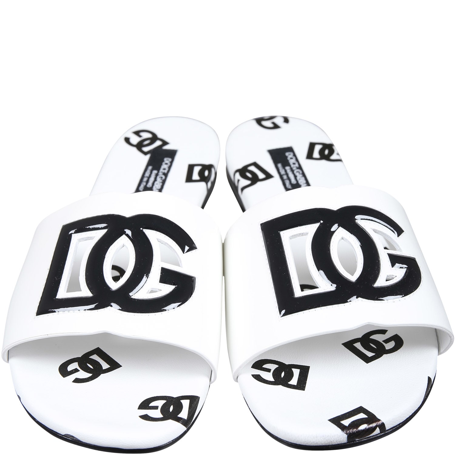 Shop Dolce & Gabbana White Slippers For Girl With Logo In Havan Nero