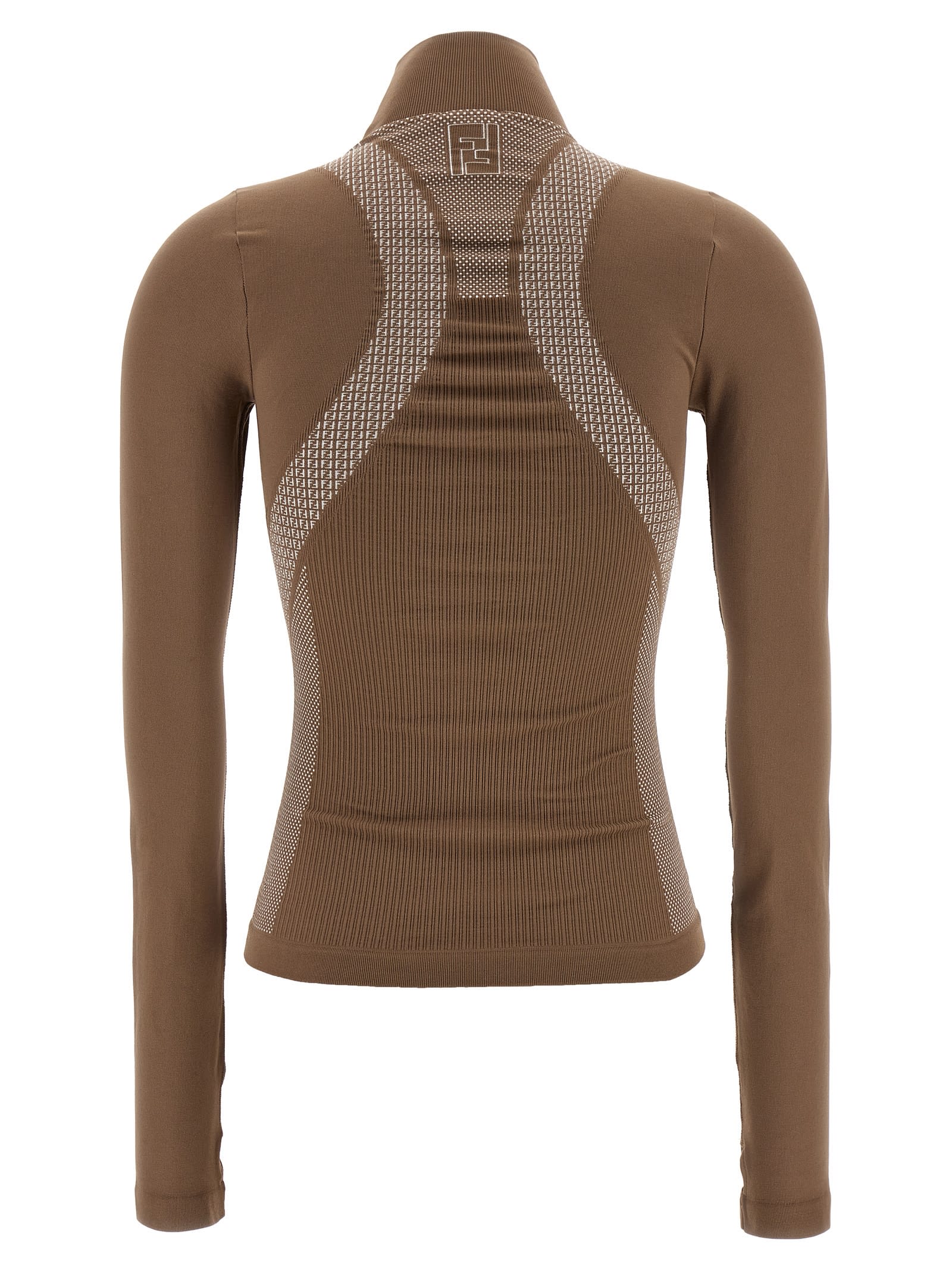 Fendi High Neck Long Sleeve Stretch Jersey In Neutral