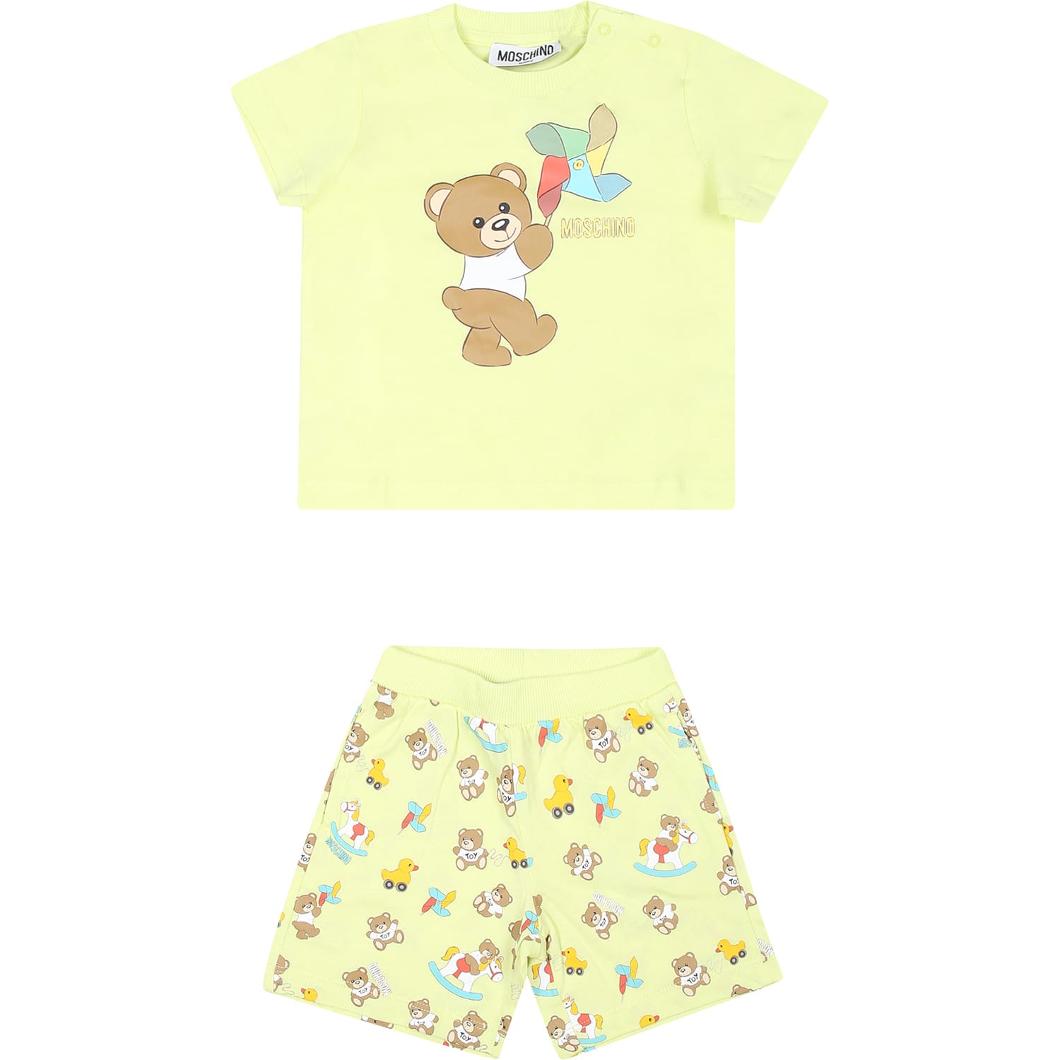 Shop Moschino Yellow Suit For Baby Boy With Teddy Bear And Pinwheel