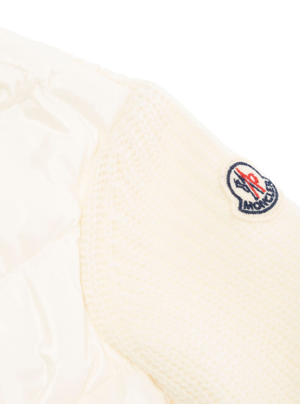 Moncler Cream White Padded Cardigan With Logo Patch In Wool Baby In White