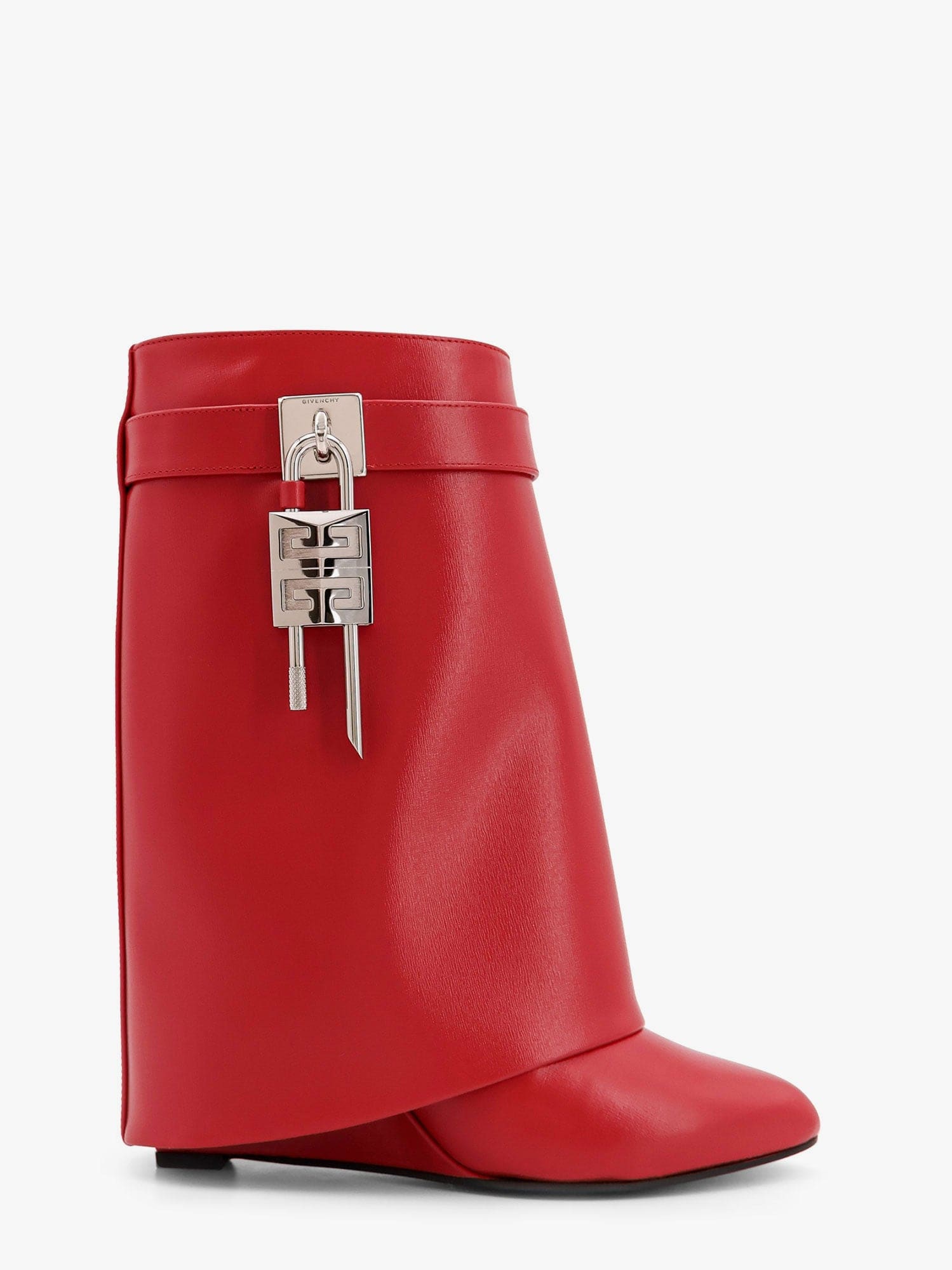 Shop Givenchy Shark Lock Leather Ankle Boots With Covered Wedge Heels In Red
