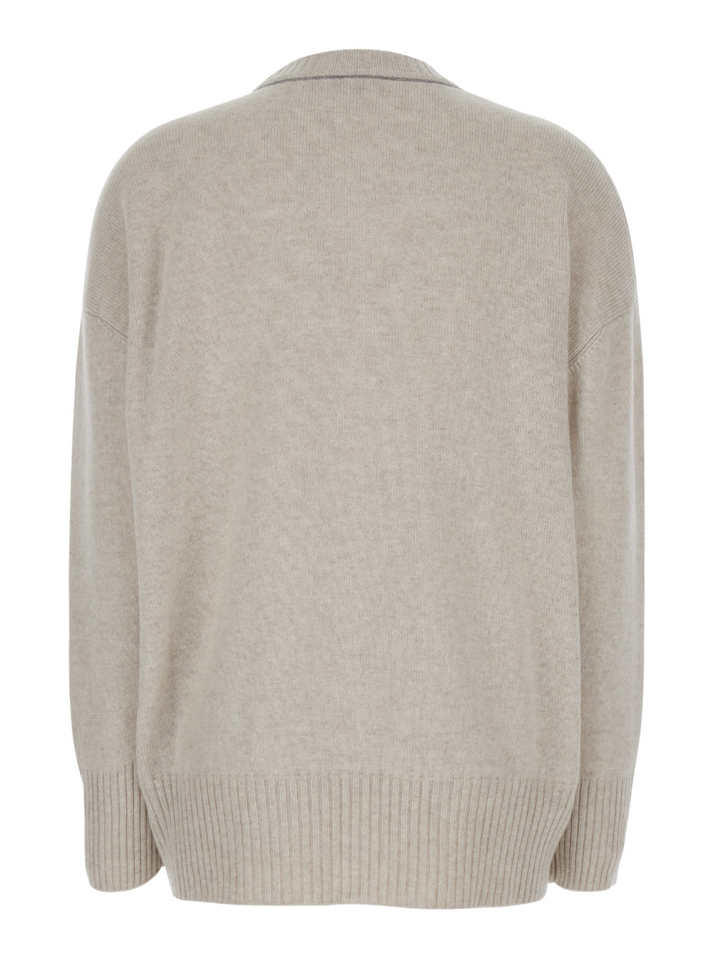 Shop Brunello Cucinelli Oversized Sweater With Ribbed Trim In Cashmere Woman In Beige