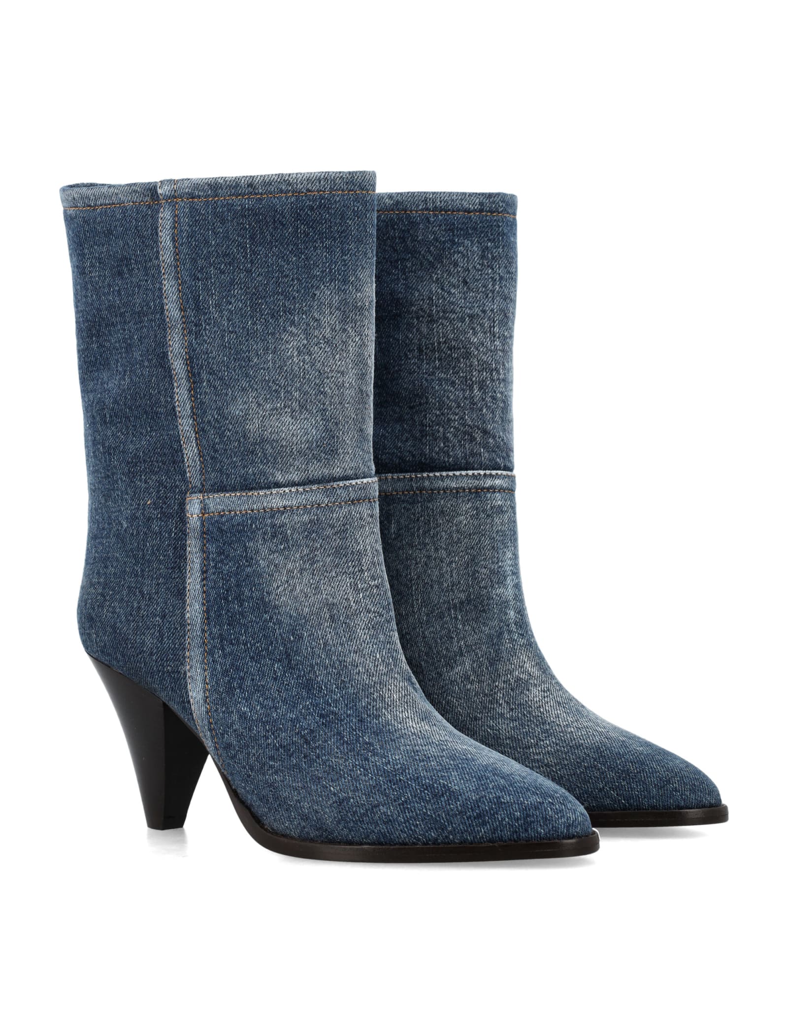 Shop Isabel Marant Rouxa Denim Boots In Washed Blue