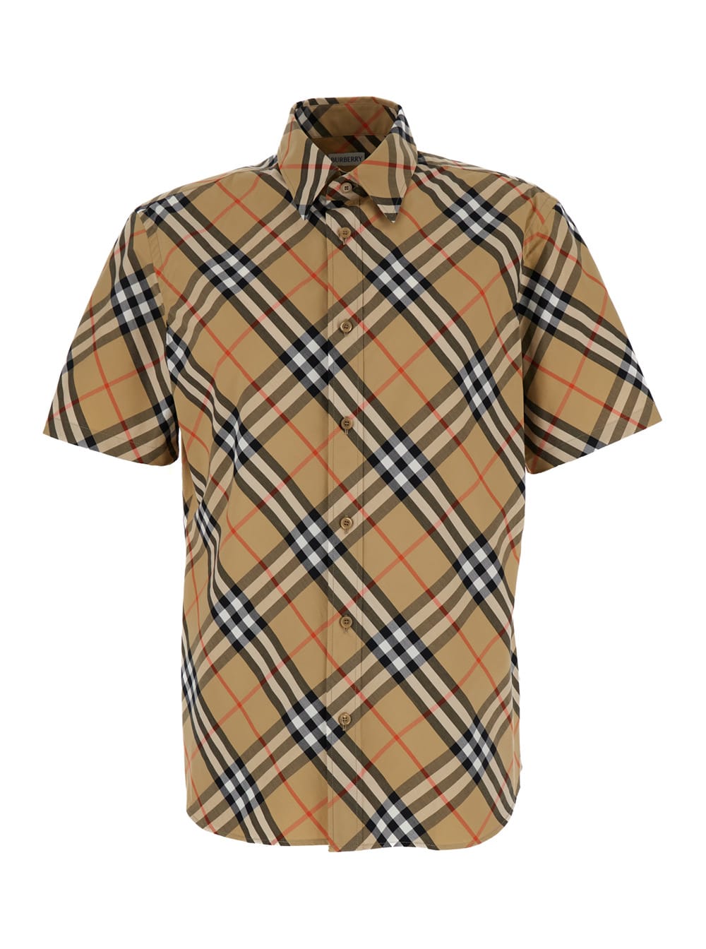 Shop Burberry Beige Shirt With Check Motif In Cotton Man