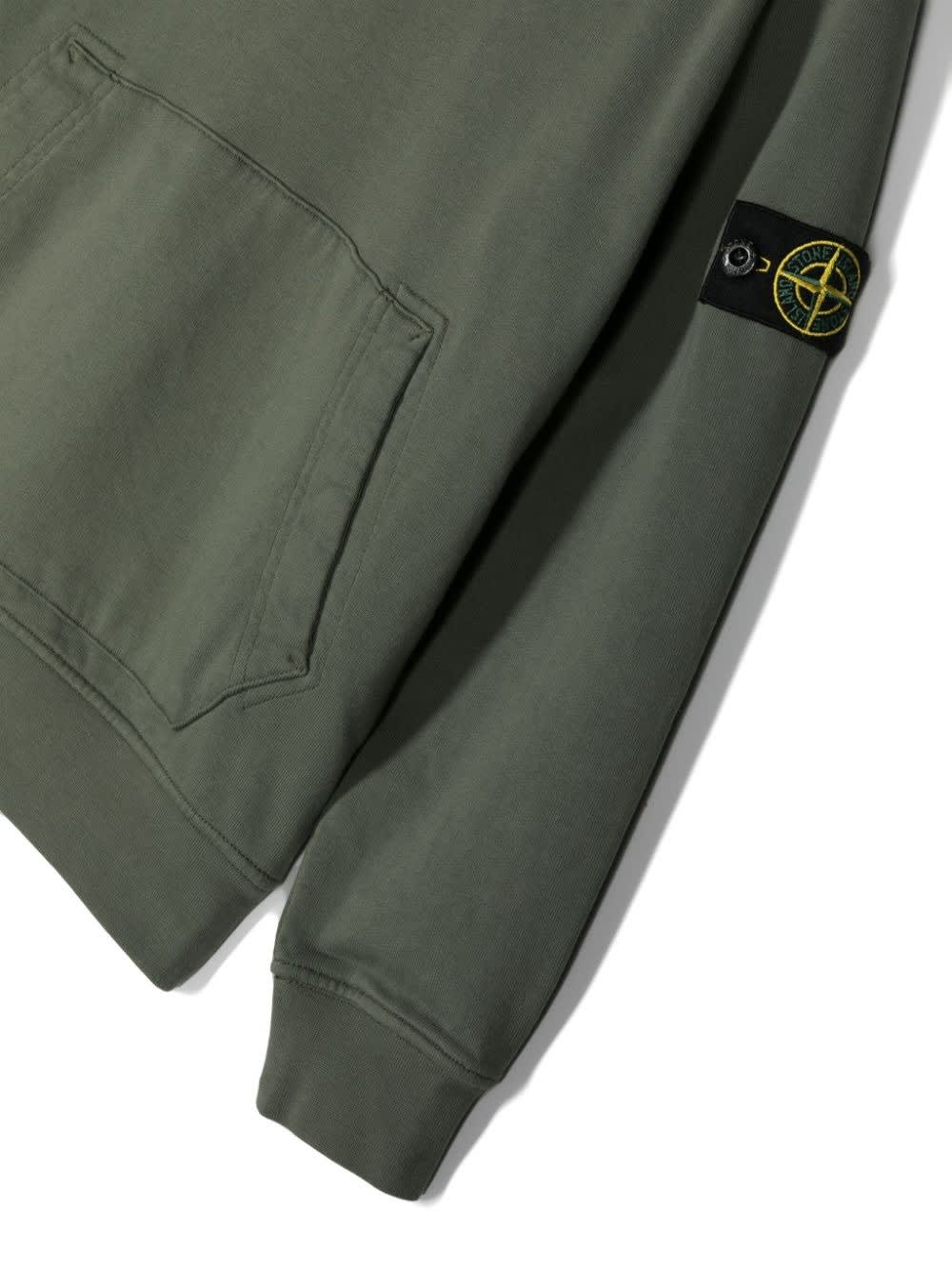 Stone Island Olive Green Hoodie With Badge In Green