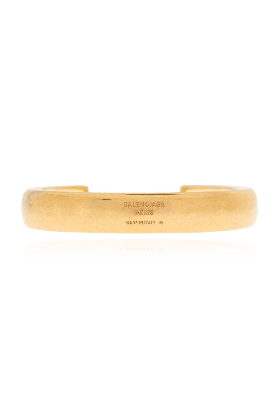 Balenciaga Logo Engraved Cuff In Golden