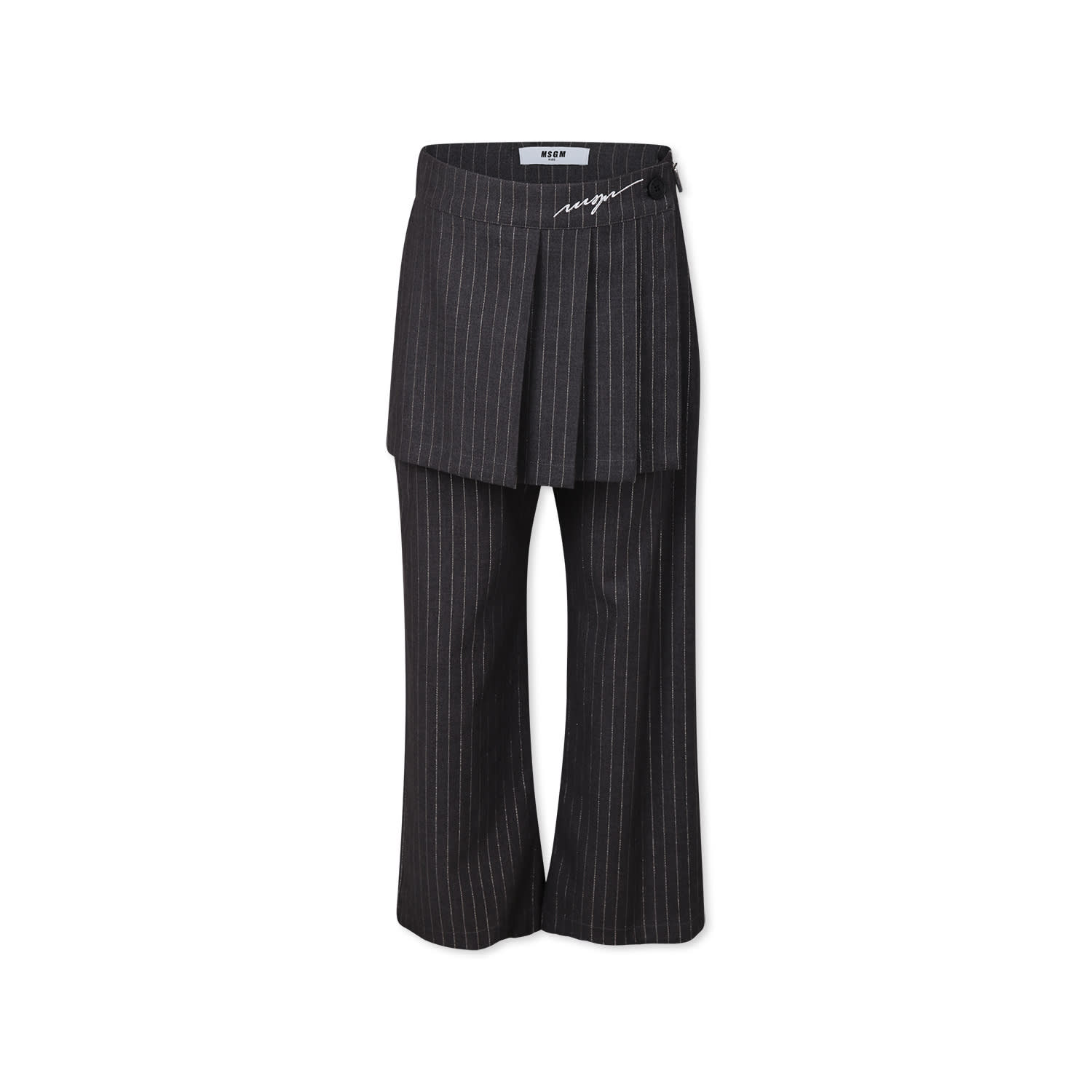 Msgm Gray Pants For Girl With White Logo In Grey