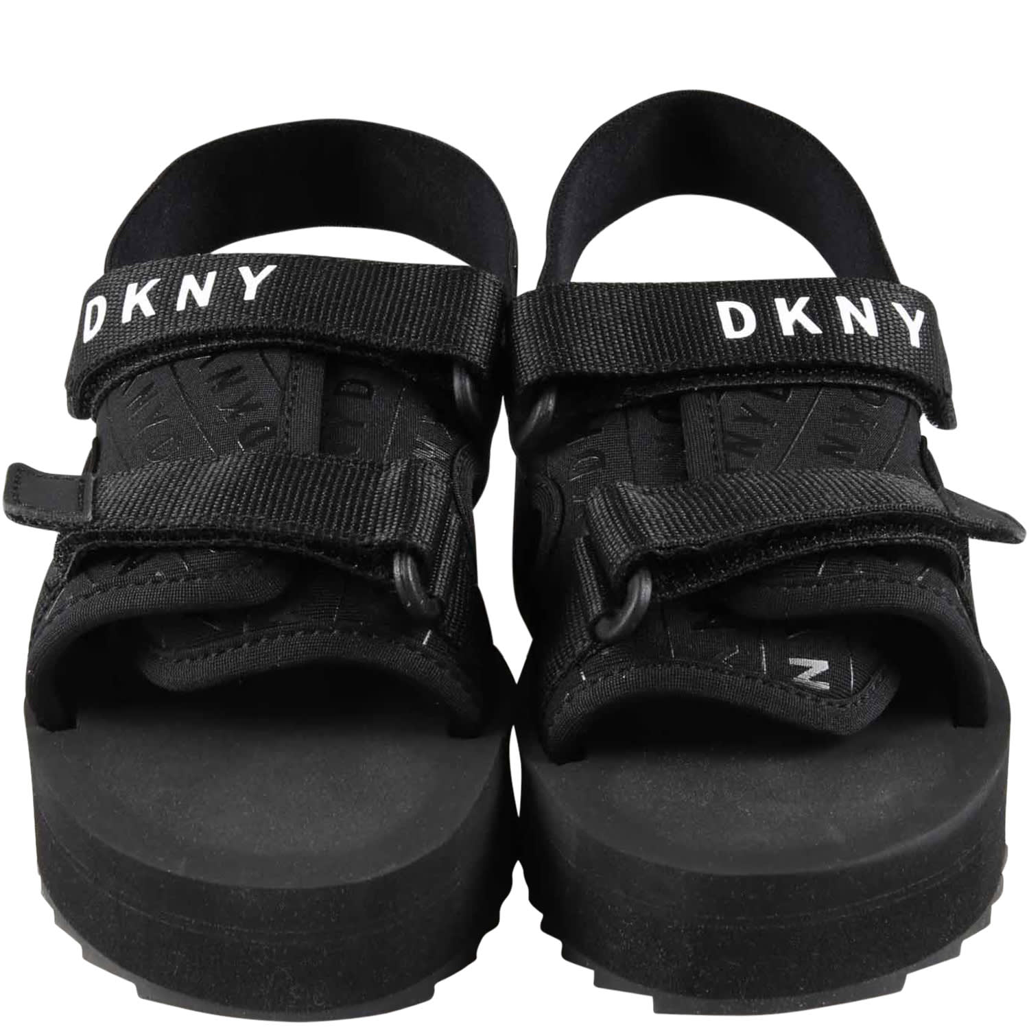 DKNY BLACK SANDALS FOR GIRL WITH WHITE LOGO 