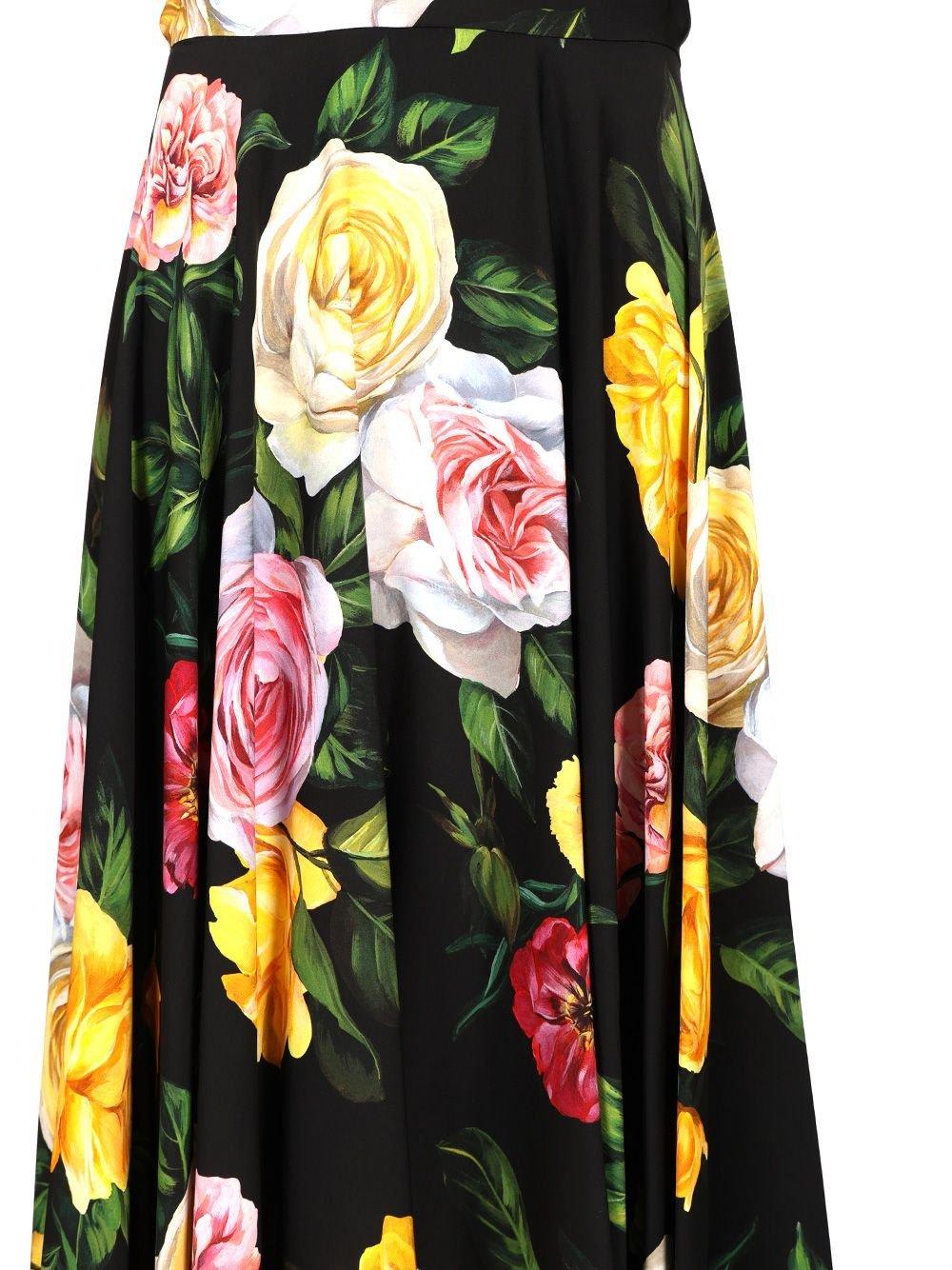 Dolce & Gabbana Floral Print Charmeuse Midi Skirt In Nero E Rosa