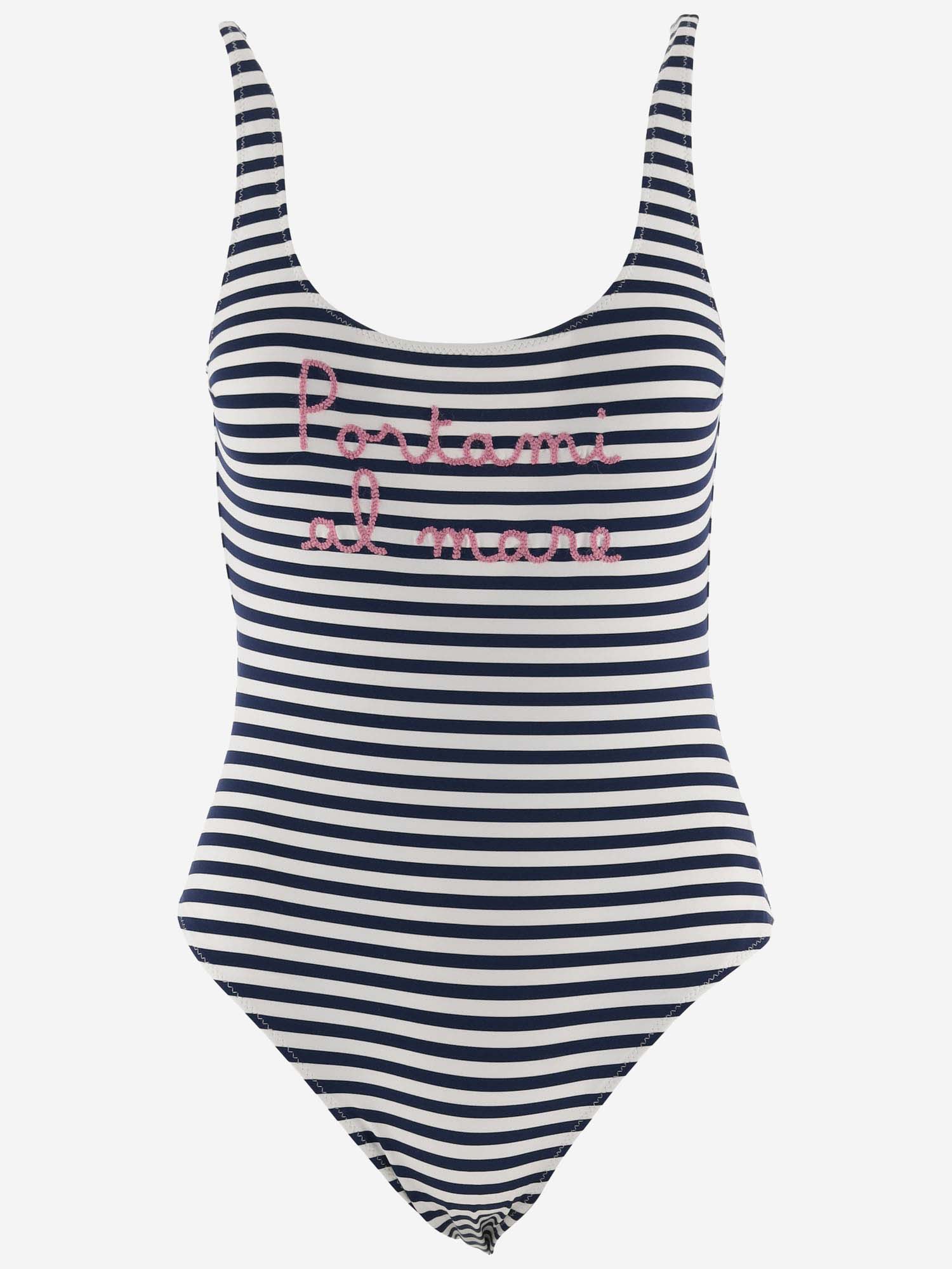 Shop Mc2 Saint Barth One-piece Swimsuit With Striped Pattern In Red